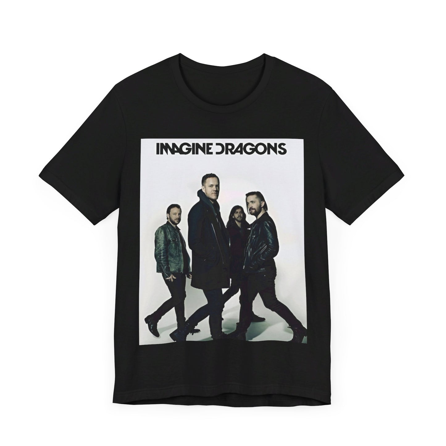 A black graphic t-shirt featuring a melodic indie rock graphic of Imagine Dragons.