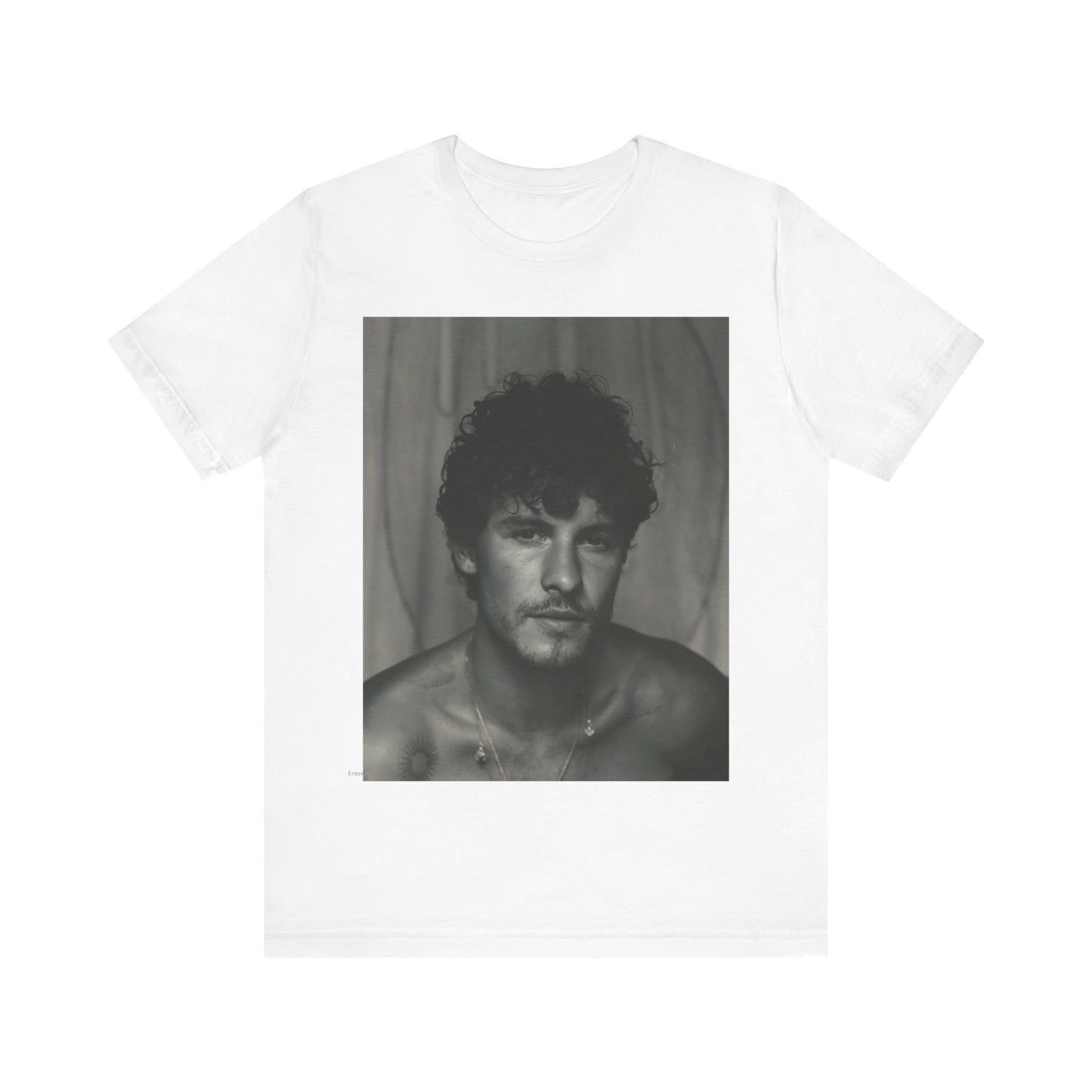 A black graphic t-shirt featuring a fearless portrait graphic of Shawn Mendes.