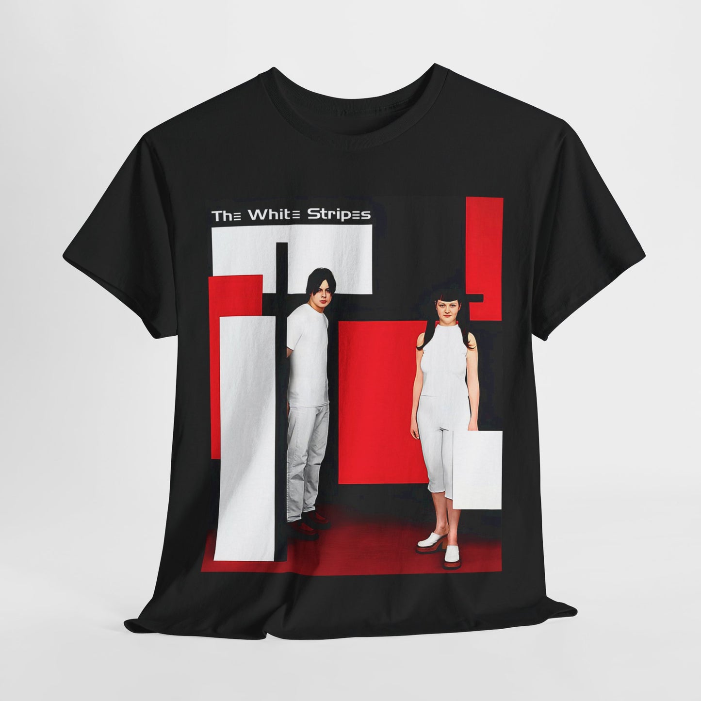 A black graphic t-shirt featuring an unapologetic raw rock graphic of The White Stripes.