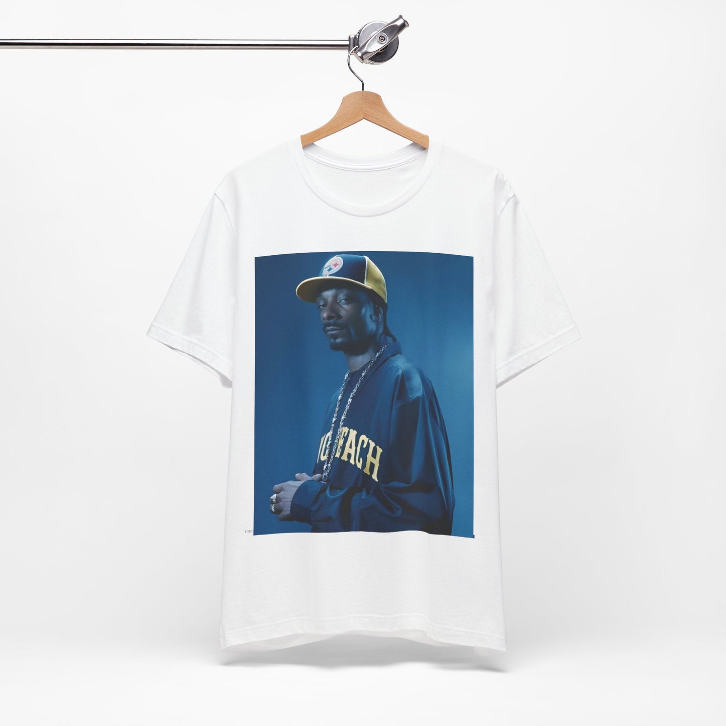 A black graphic t-shirt featuring an authentic West Coast graphic of Snoop Dogg.