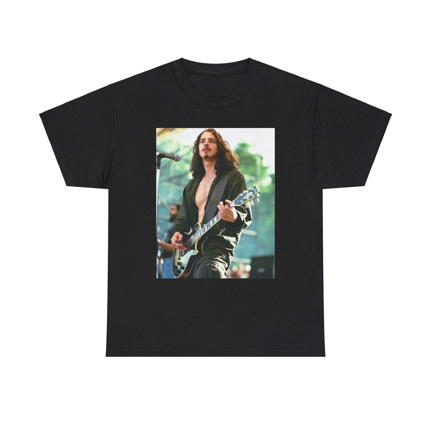 A black graphic t-shirt featuring a retro graphic related to Chris Cornell and the Soundgarden era.