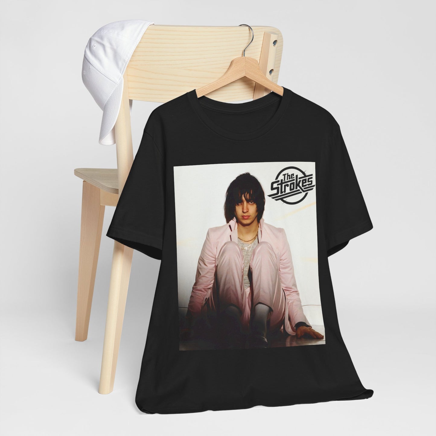 A black graphic t-shirt featuring a graphic of The Strokes with cool New York City vibes.