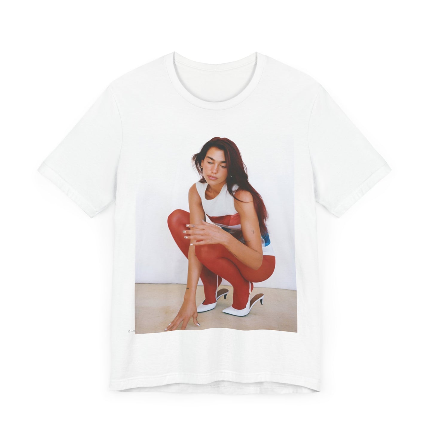 A black graphic t-shirt featuring a graphic of Dua Lipa with a chill pop vibe, designed for comfort.