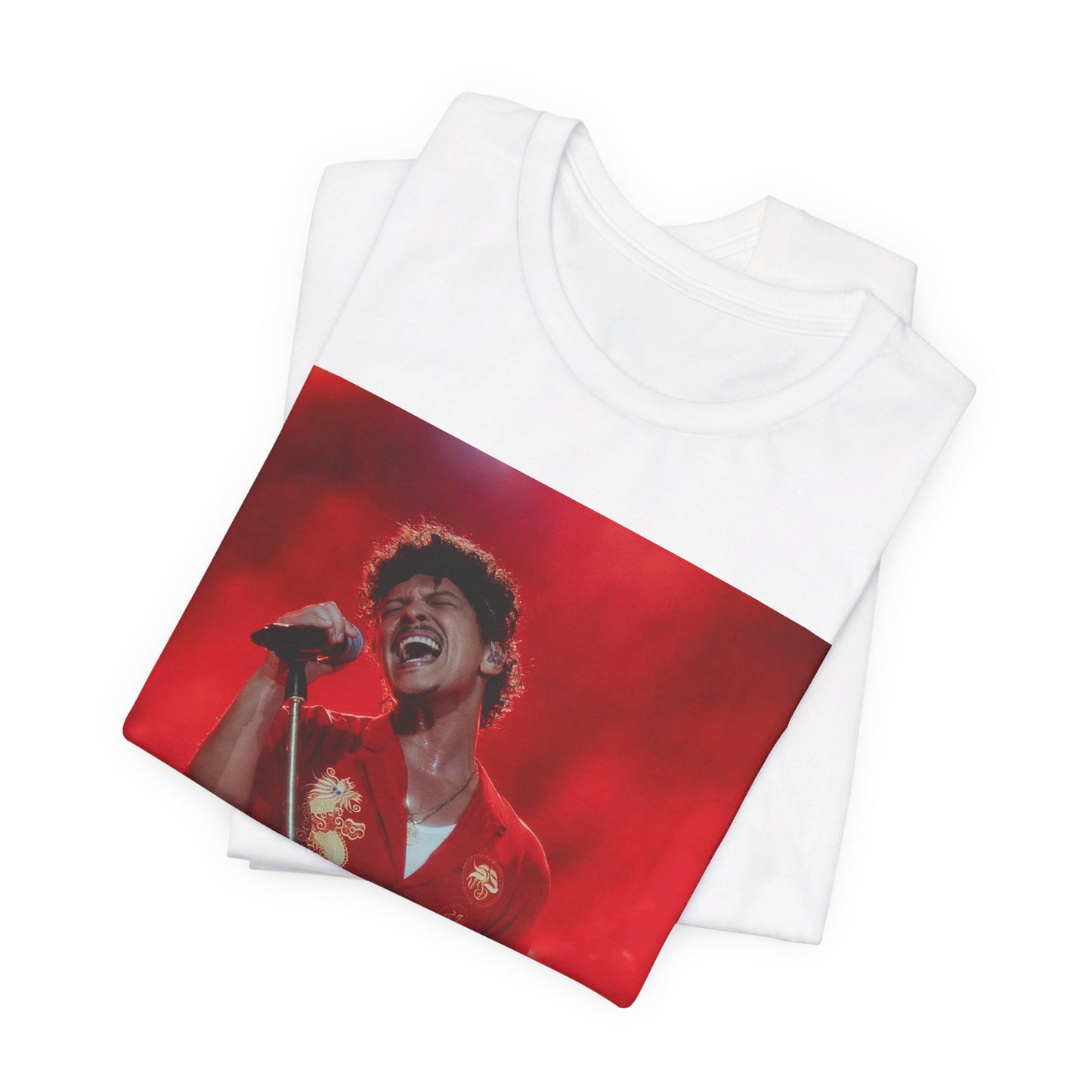 A black graphic t-shirt featuring a graphic related to Bruno Mars' 'Grenade' song or era.