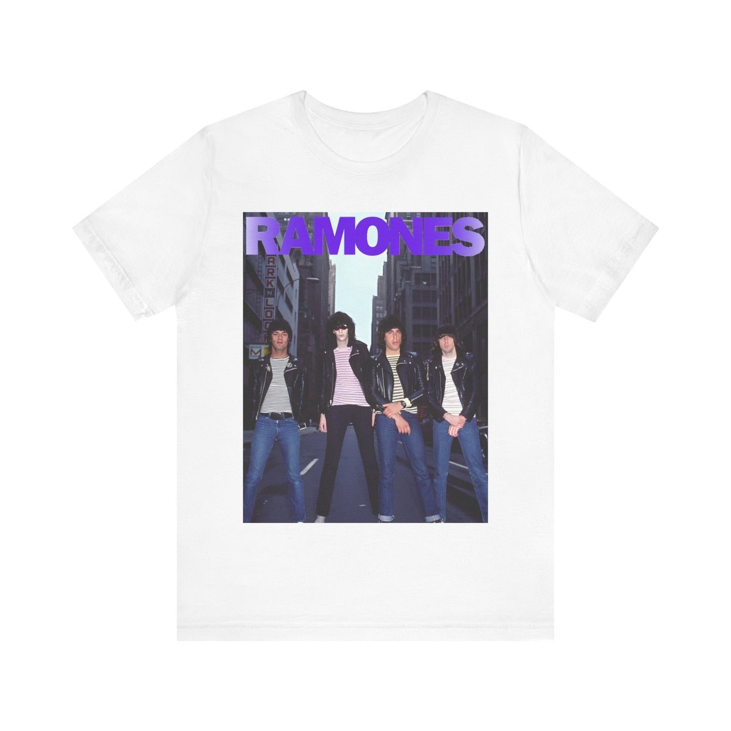 A black graphic t-shirt featuring a graphic of the Ramones emphasizing a rebellious punk spirit.
