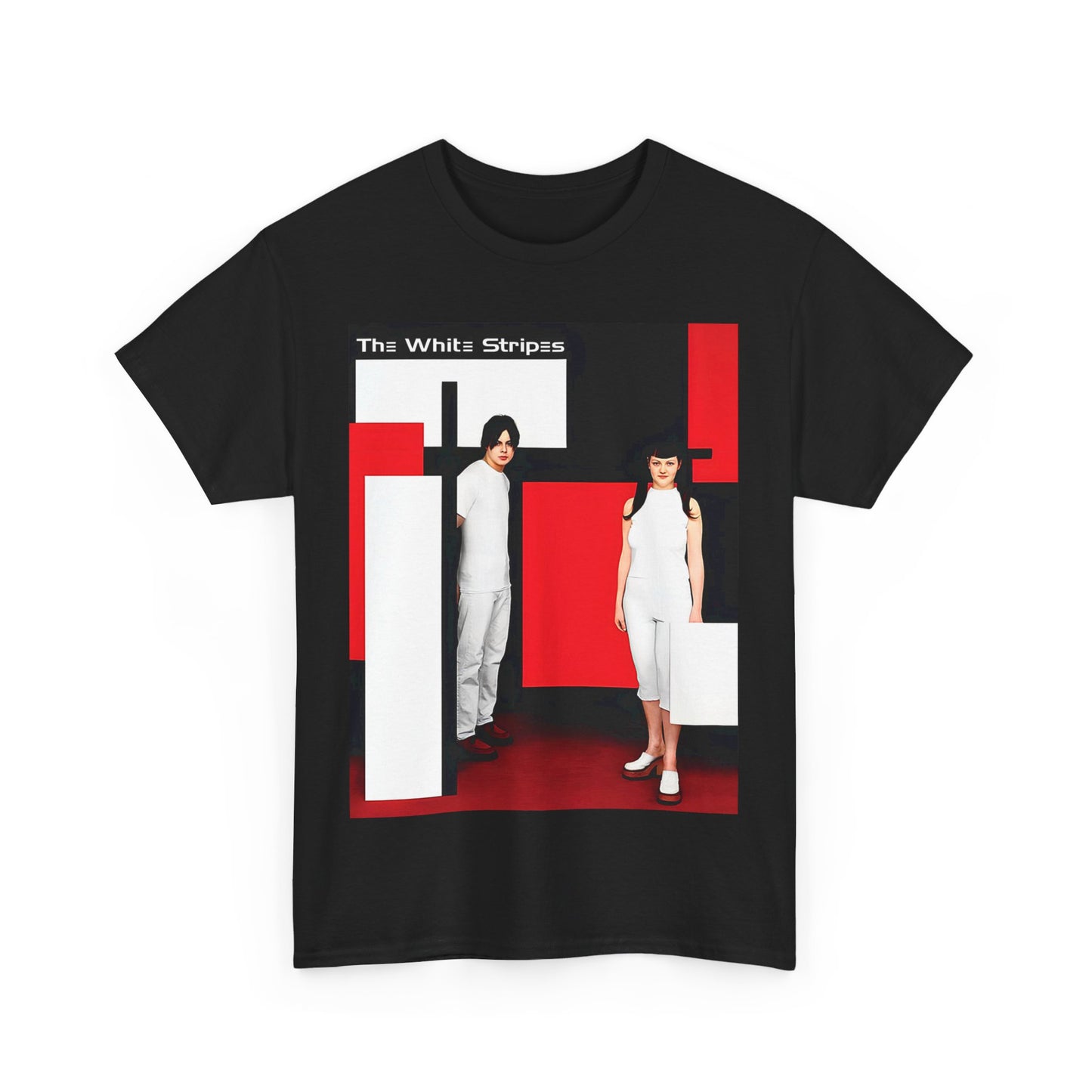 A black graphic t-shirt featuring an unapologetic raw rock graphic of The White Stripes.