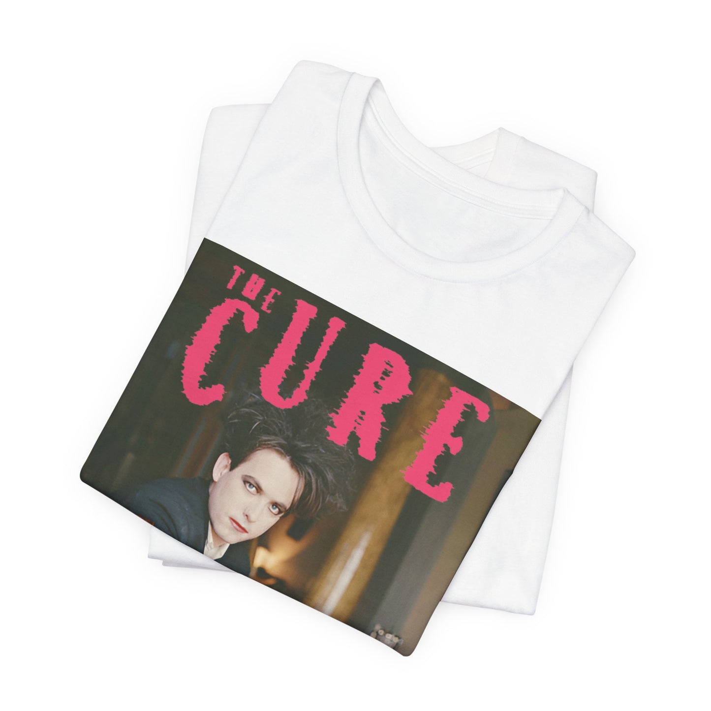 A black graphic t-shirt featuring a retro graphic related to The Cure's 'Disintegration' album era.