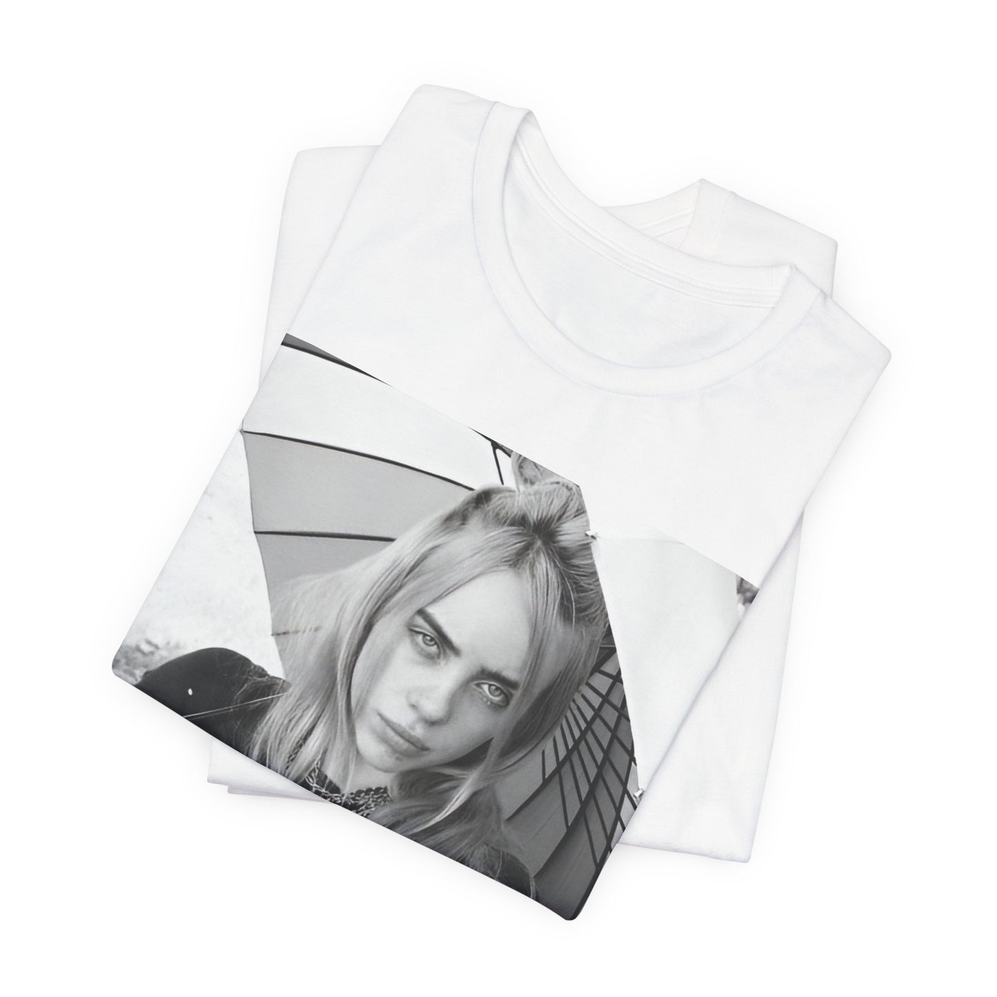 A graphic t-shirt inspired by the colorful and iconic music video for "Bad Guy" by Billie Eilish.