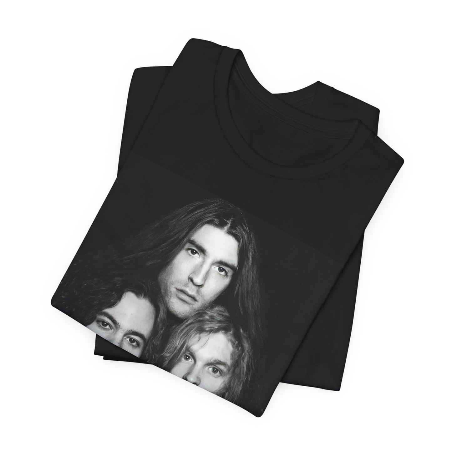 A black graphic t-shirt featuring a black and white graphic related to Alice In Chains' 90s 'Facelift' album era, possibly with band members in a stylized design.