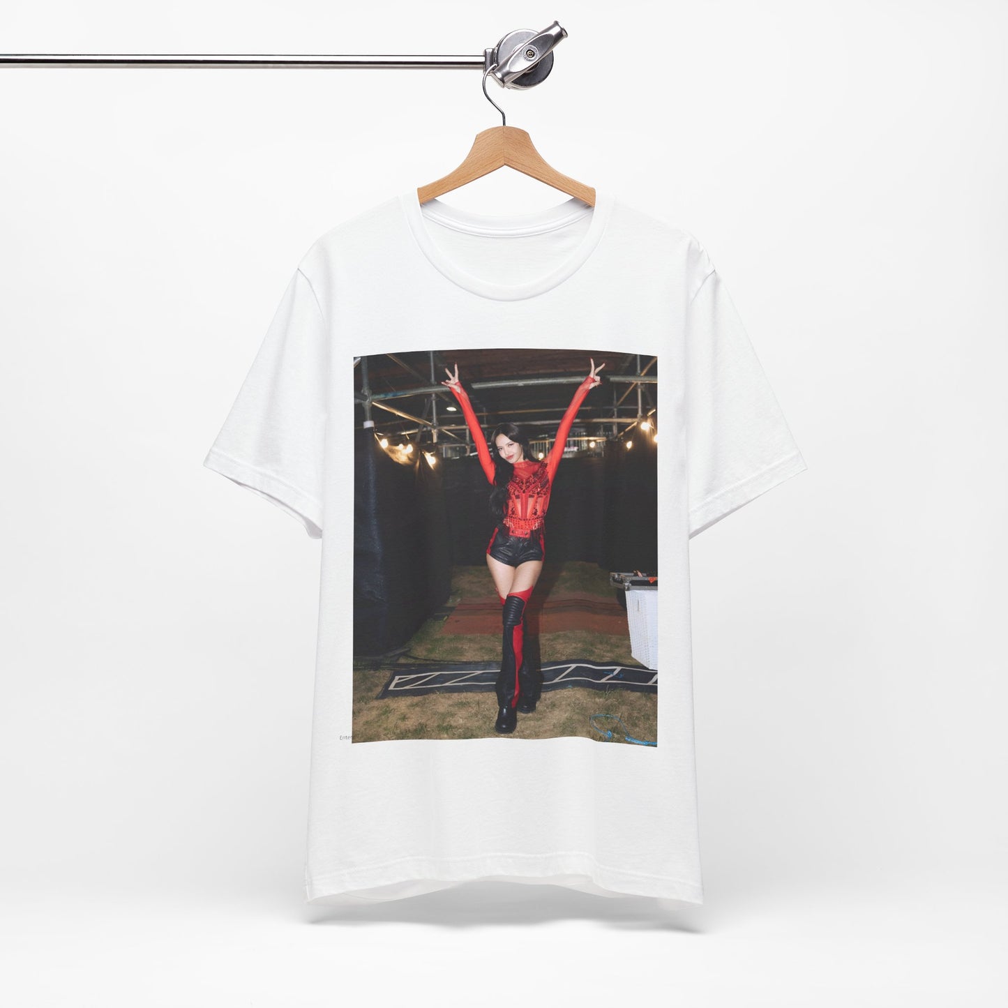 A black graphic t-shirt featuring a classic graphic of Lisa as a Blackpink rapper.