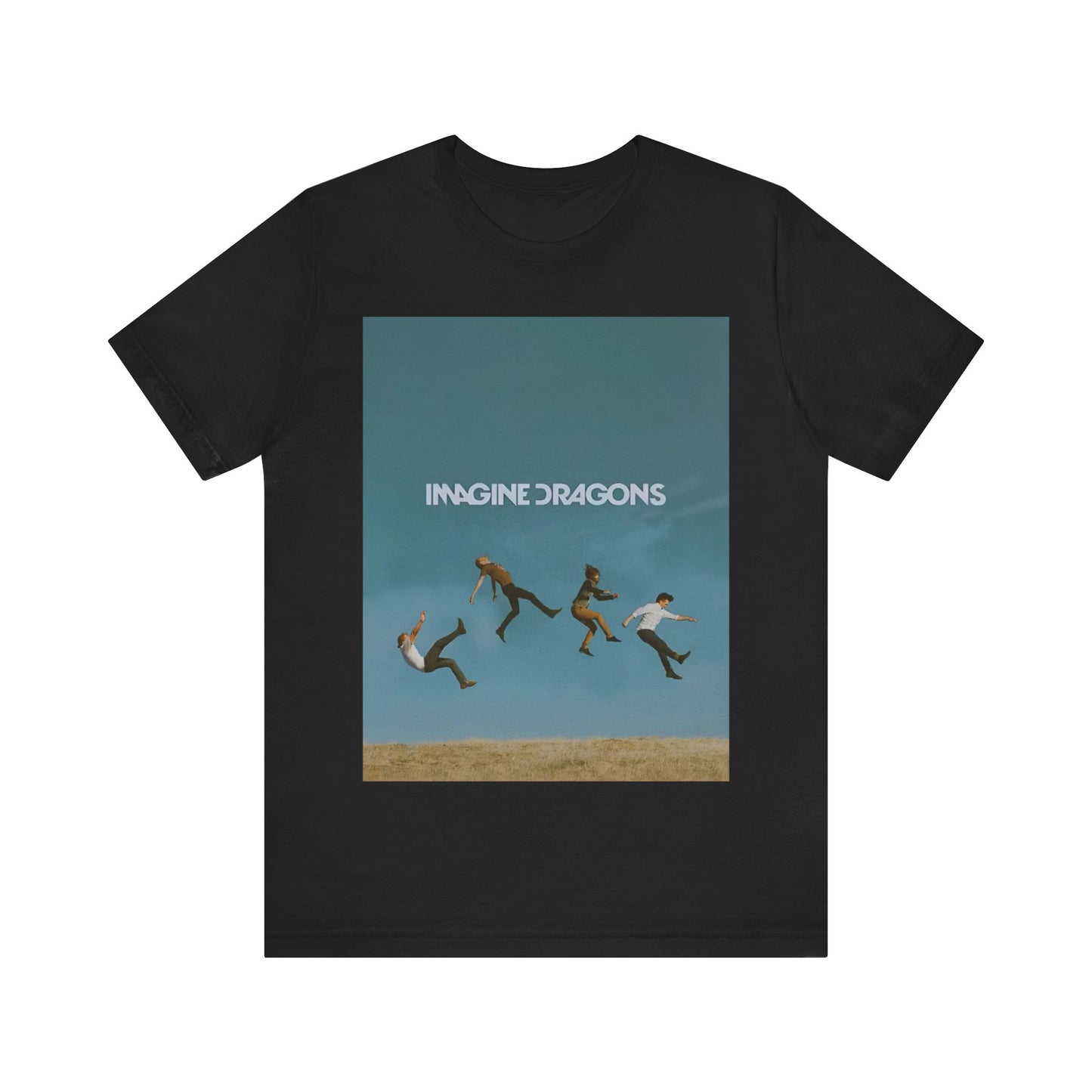 A black graphic t-shirt featuring an artistic or aesthetic graphic of Imagine Dragons.