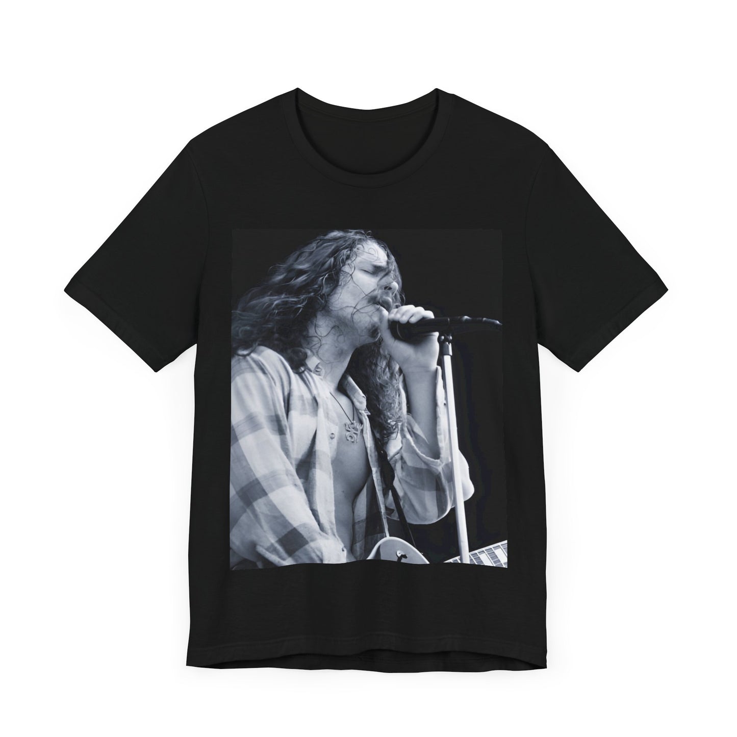 A black graphic t-shirt featuring a retro graphic related to Chris Cornell's 'Superunknown' album era.