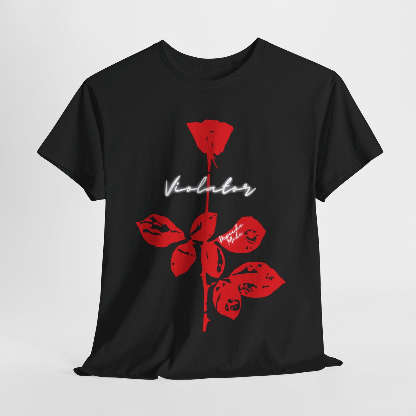 A black graphic t-shirt featuring a graphic related to Depeche Mode's 'Violator' album.