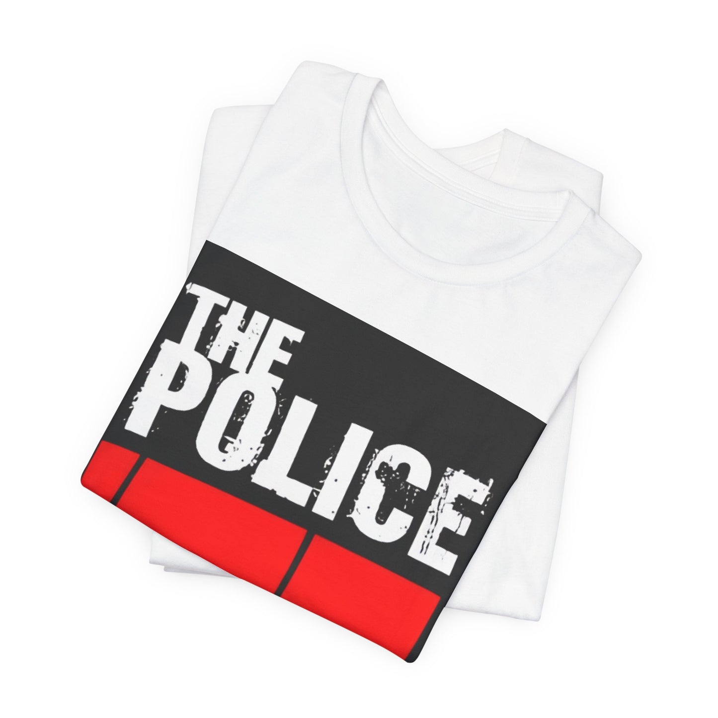 A black graphic t-shirt featuring the classic iconic logo of The Police.