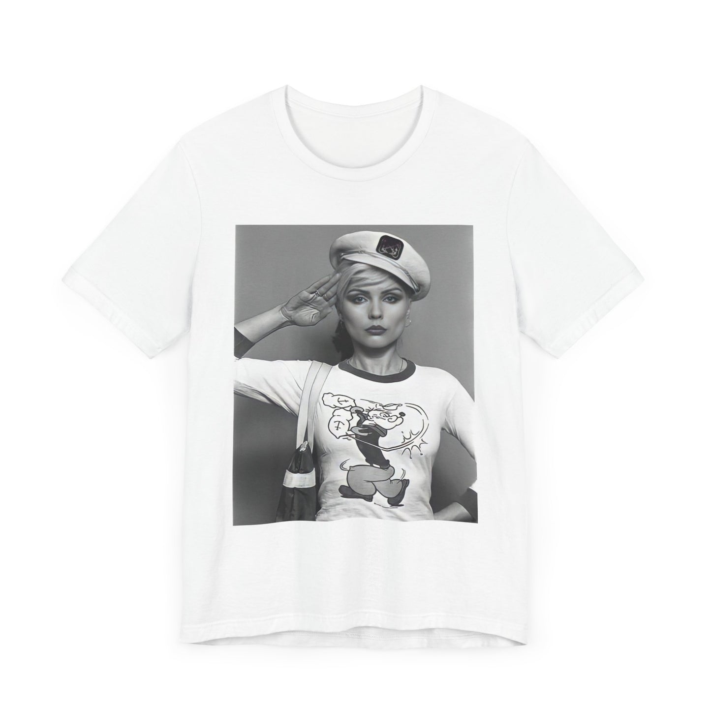 A black graphic t-shirt featuring a classic black and white graphic of the band Blondie.