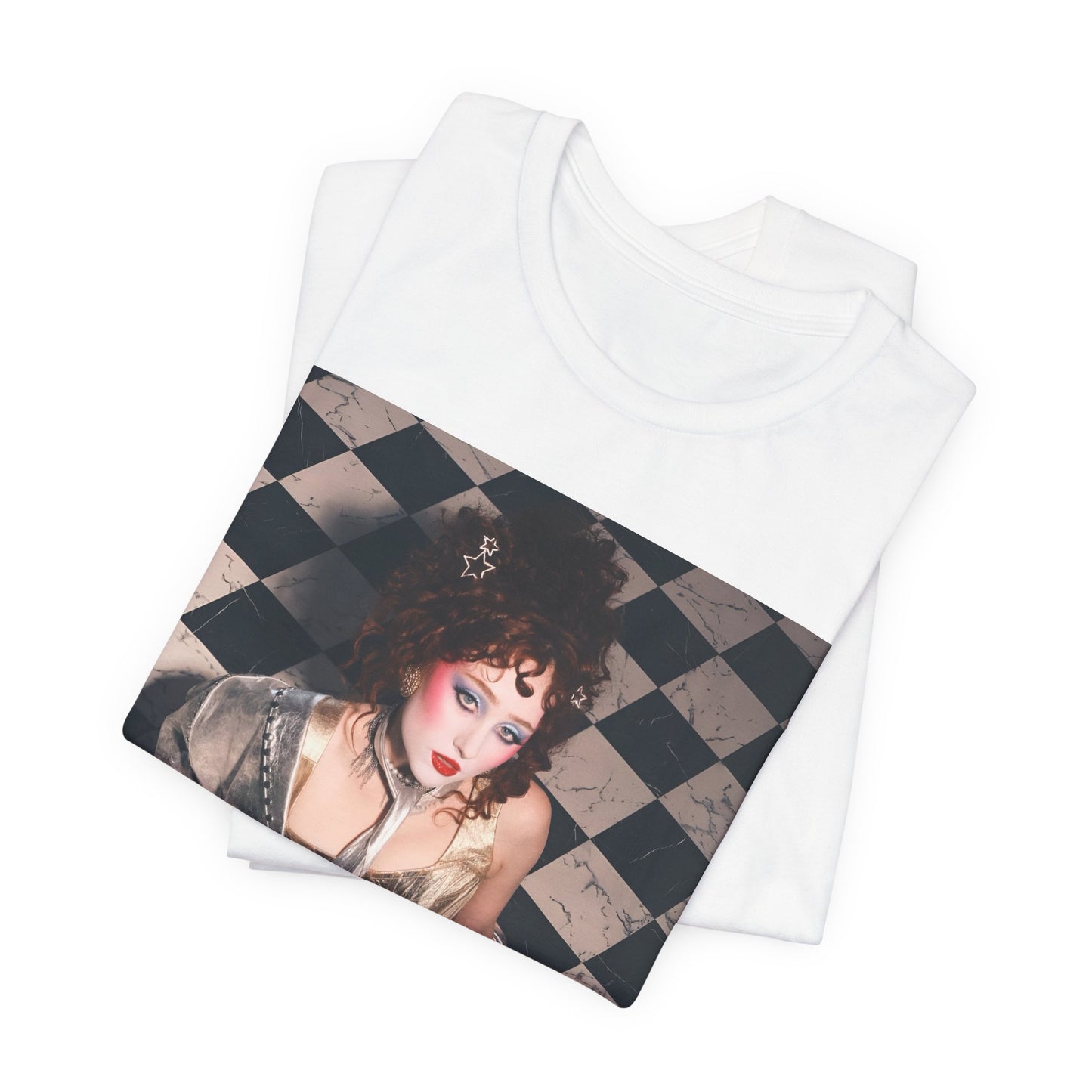A black graphic t-shirt featuring a graphic of Chappell Roan, evoking "Naked in Manhattan" vibes.