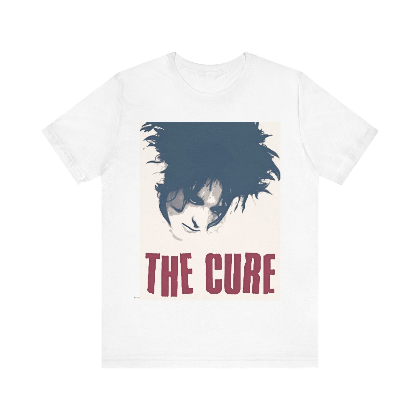 A black graphic t-shirt featuring a graphic related to The Cure's 'Boys Don't Cry' song or era.