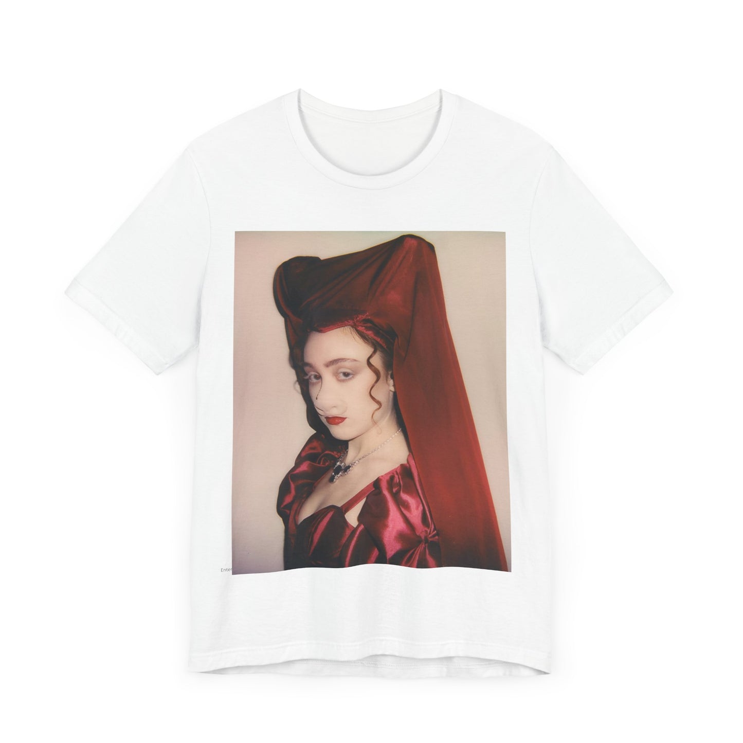 A black graphic t-shirt featuring a vintage-style graphic of Chappell Roan as a pop star.