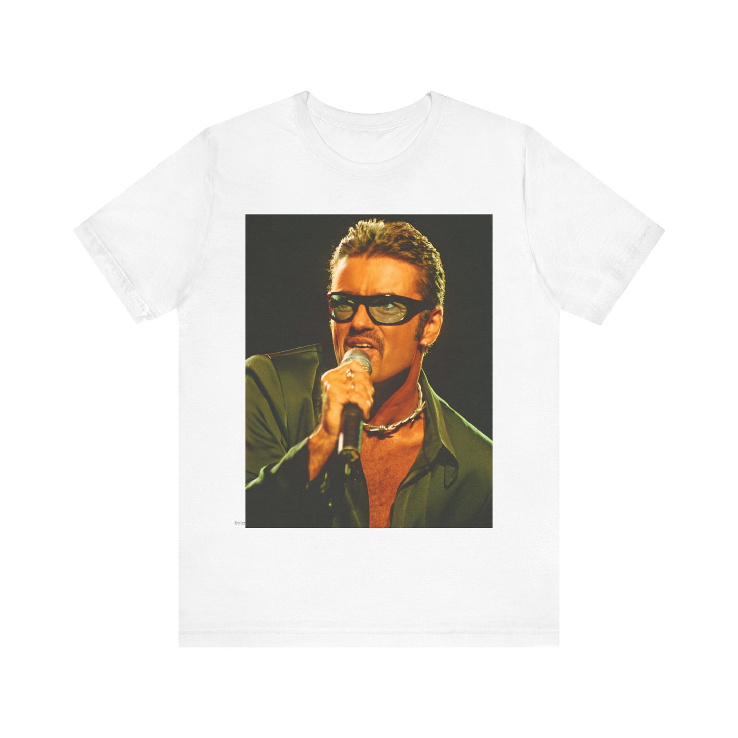 A black graphic t-shirt featuring a graphic related to George Michael's 'Freedom! '90' song.