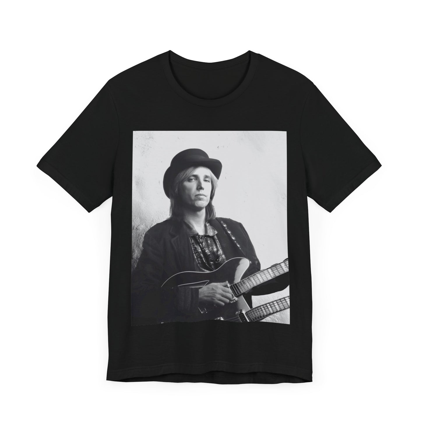A black graphic t-shirt featuring a graphic related to Tom Petty's 'Wildflowers' album era.