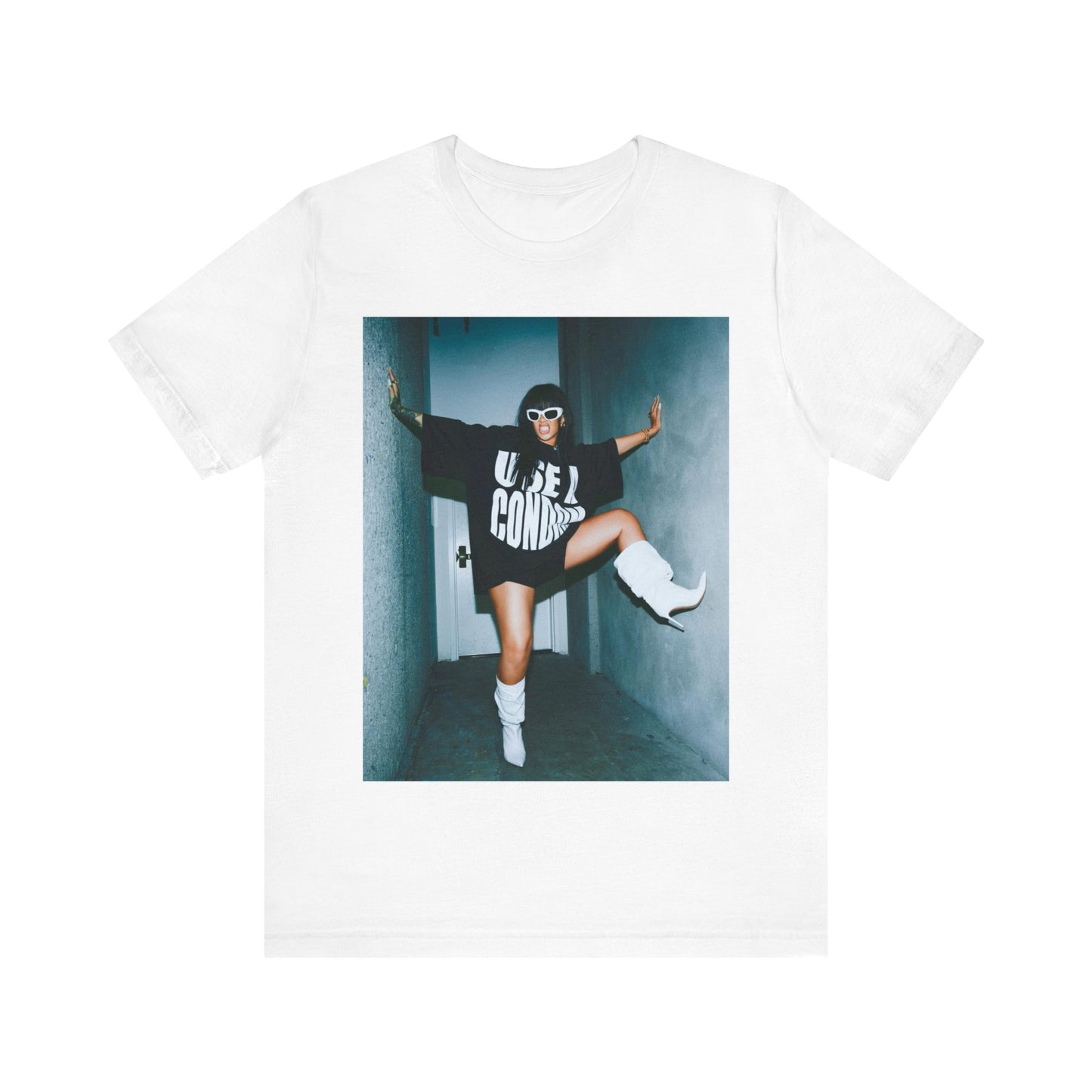 A black graphic t-shirt featuring a modern pop essential graphic of Rihanna.