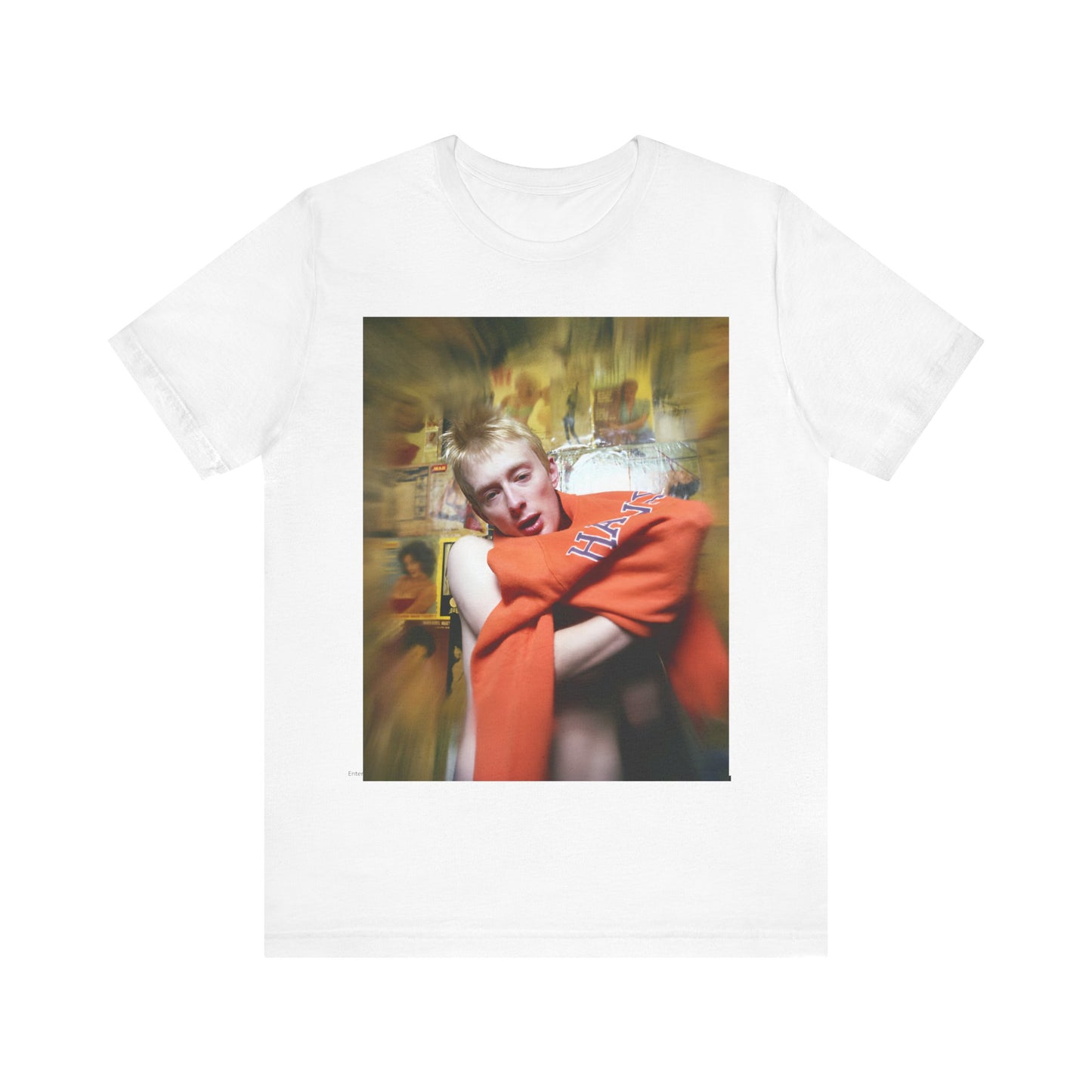 A black graphic t-shirt featuring a rock aesthetic graphic of Radiohead.