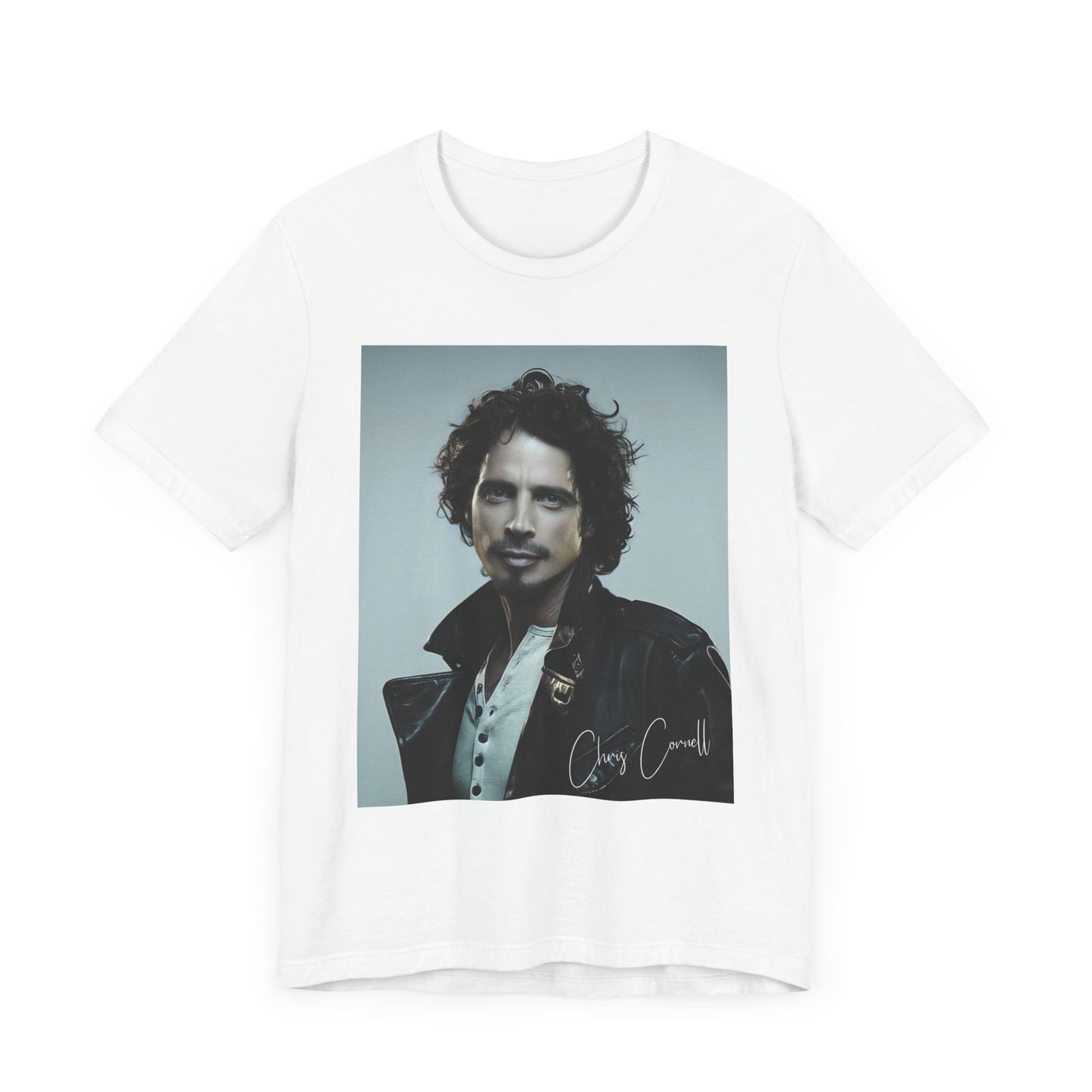 A black graphic t-shirt featuring a graphic related to Chris Cornell's song 'Like a Stone'.