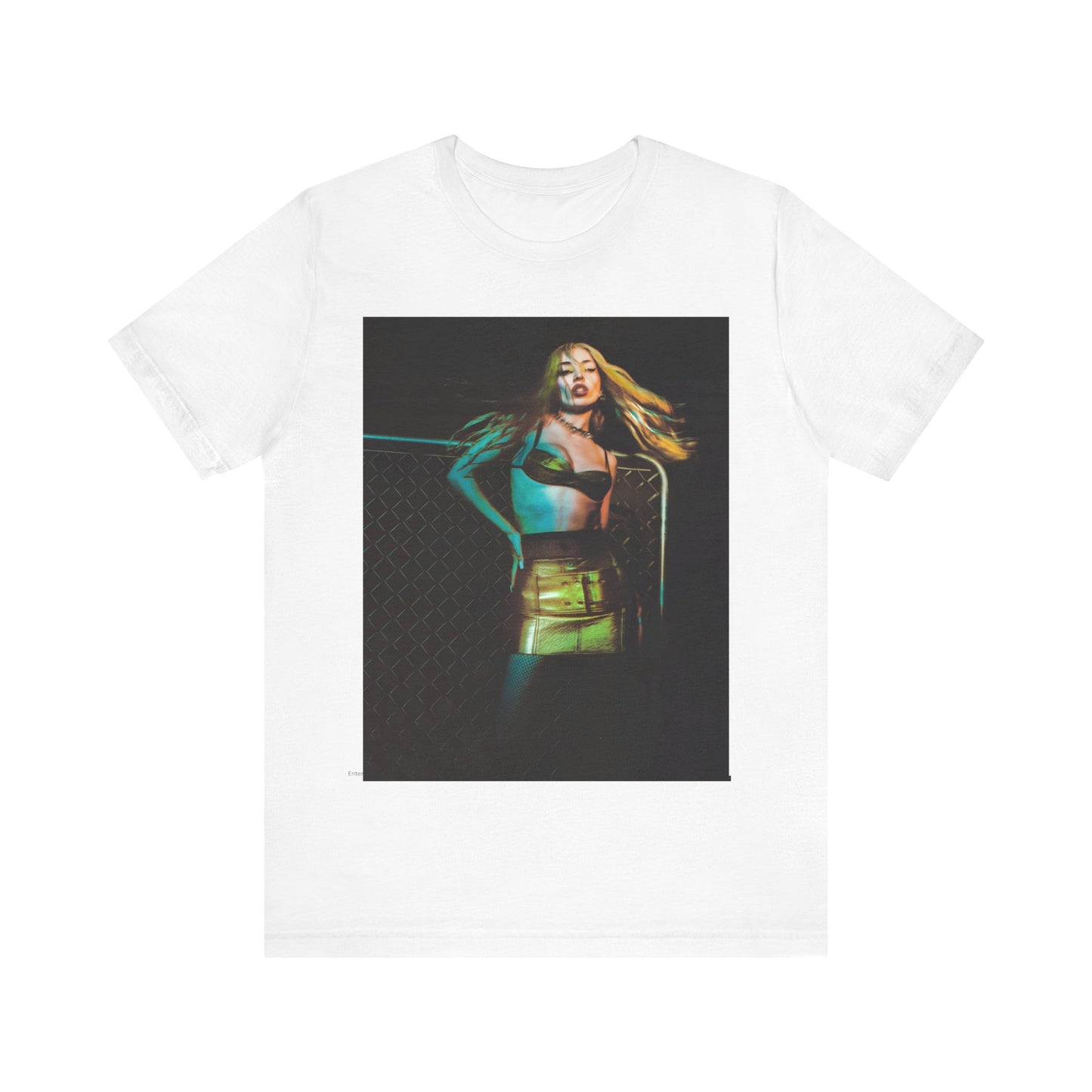 A black graphic t-shirt featuring a neon pop art style graphic of Ava Max, with bright, glowing colors and possibly a 'Pop Queen' title.