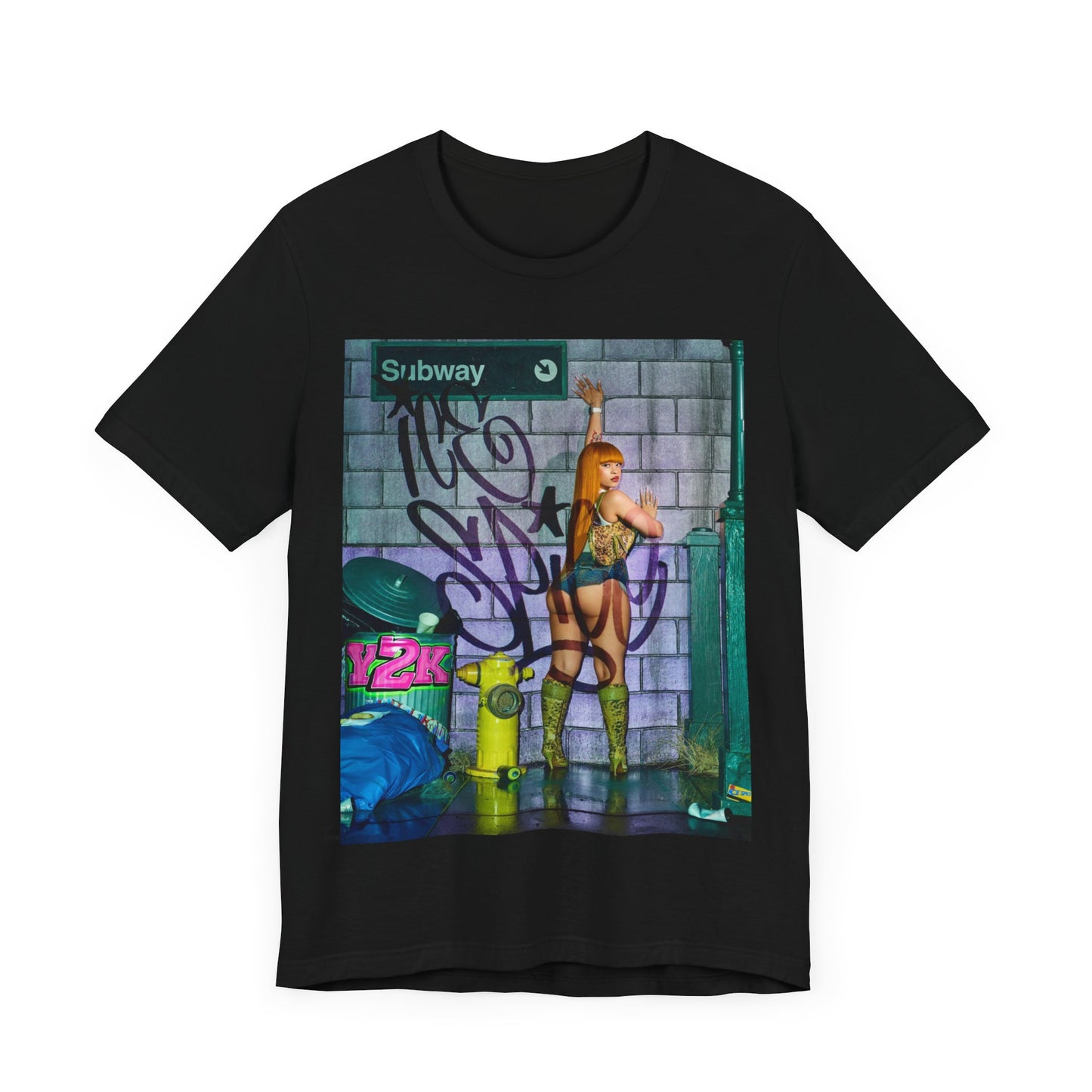 A black graphic t-shirt featuring a signature photo portrait of Ice Spice.