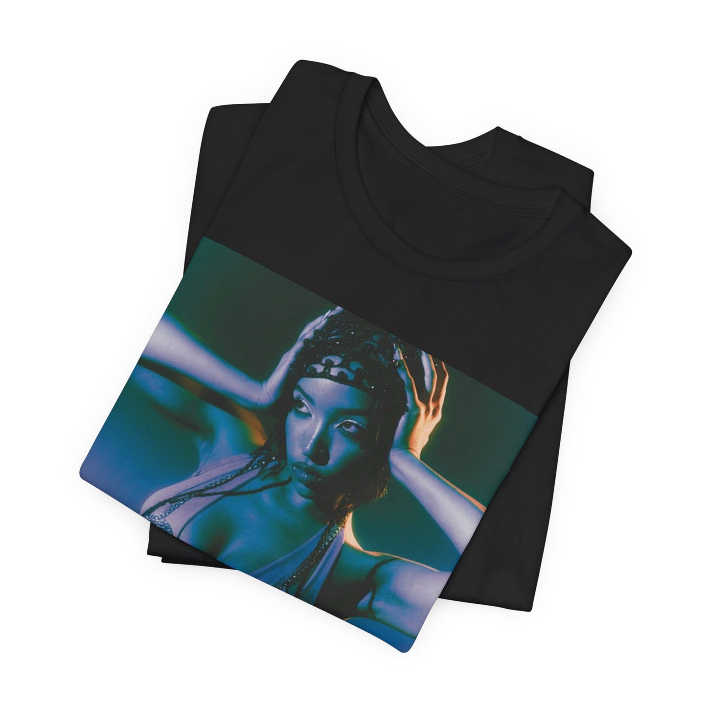 A black graphic t-shirt featuring a graphic of Tinashe as a choreography queen.