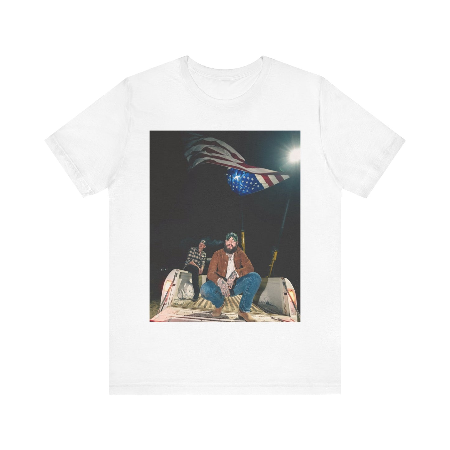 A black graphic t-shirt featuring an Americana-style graphic of Post Malone.