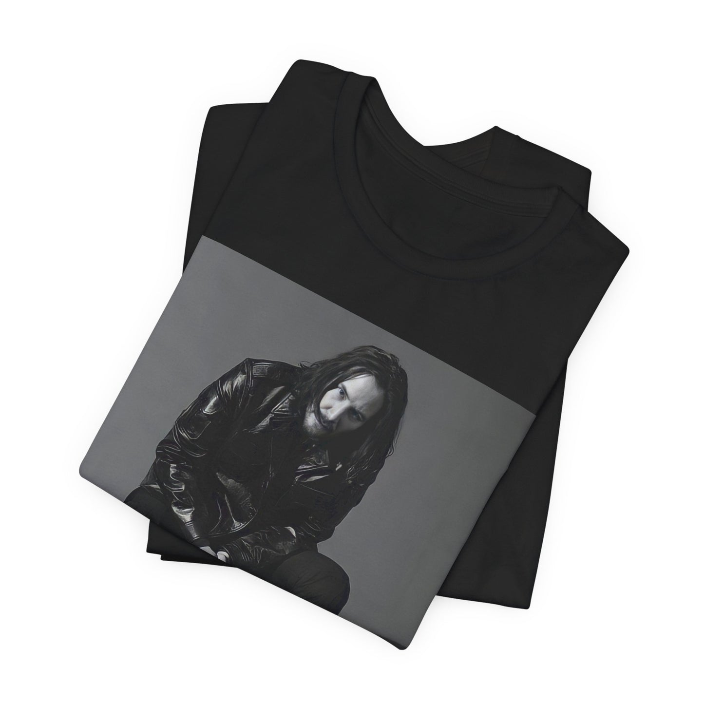 A black graphic t-shirt featuring a graphic of Keanu Reeves as John Wick.
