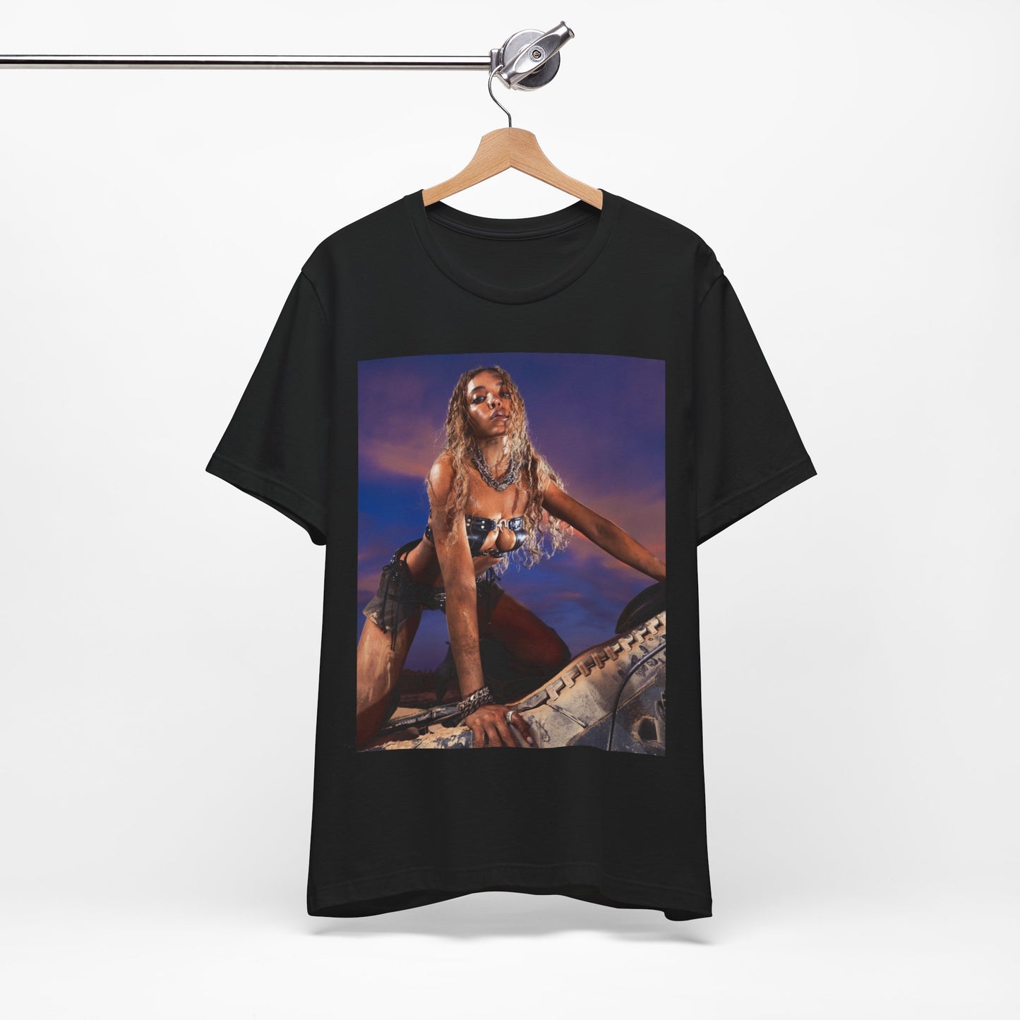 A black graphic t-shirt featuring a vintage graphic related to Tinashe's 'Nasty' era.