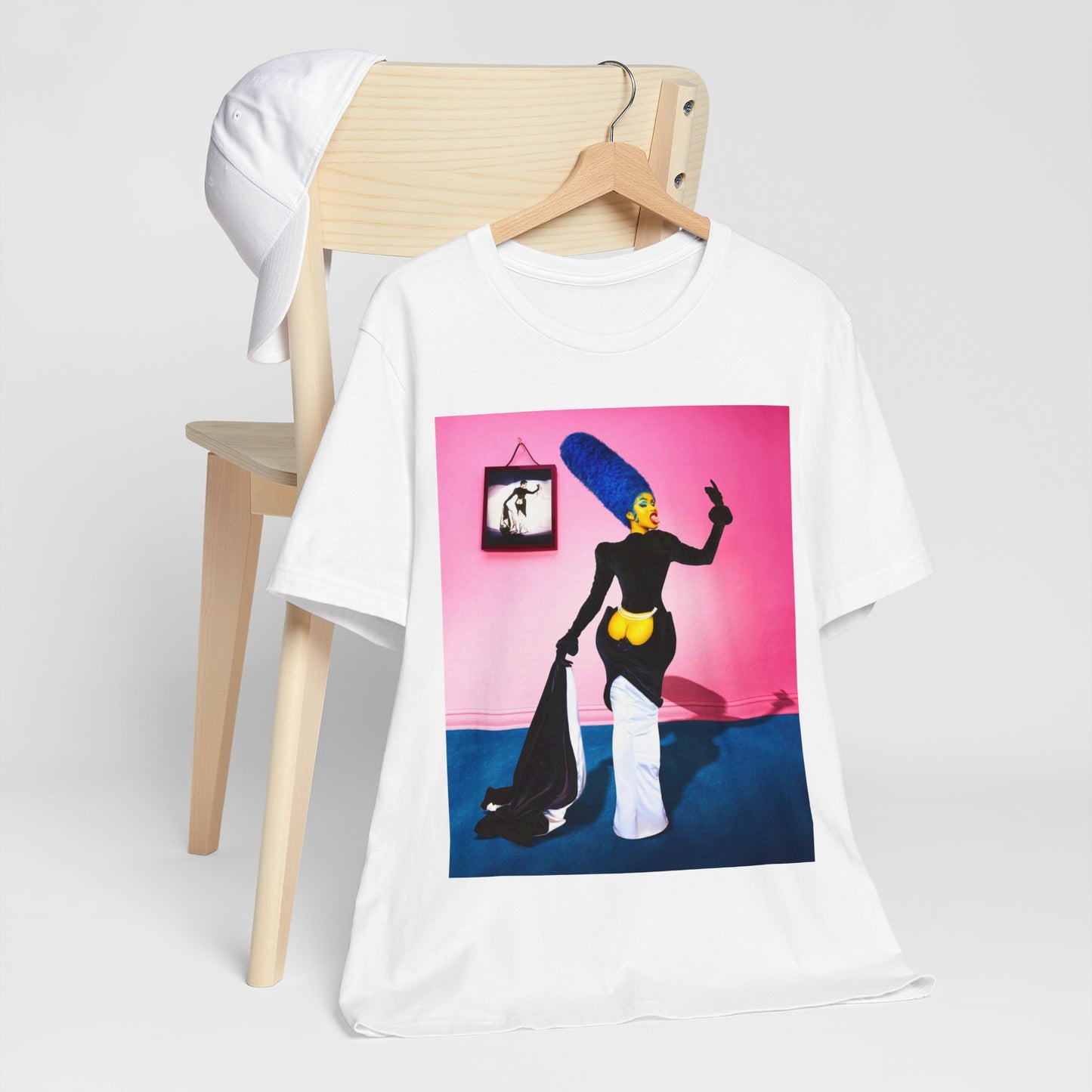 A black graphic t-shirt featuring a photo or graphic of Cardi B blended with elements or characters from The Simpsons.