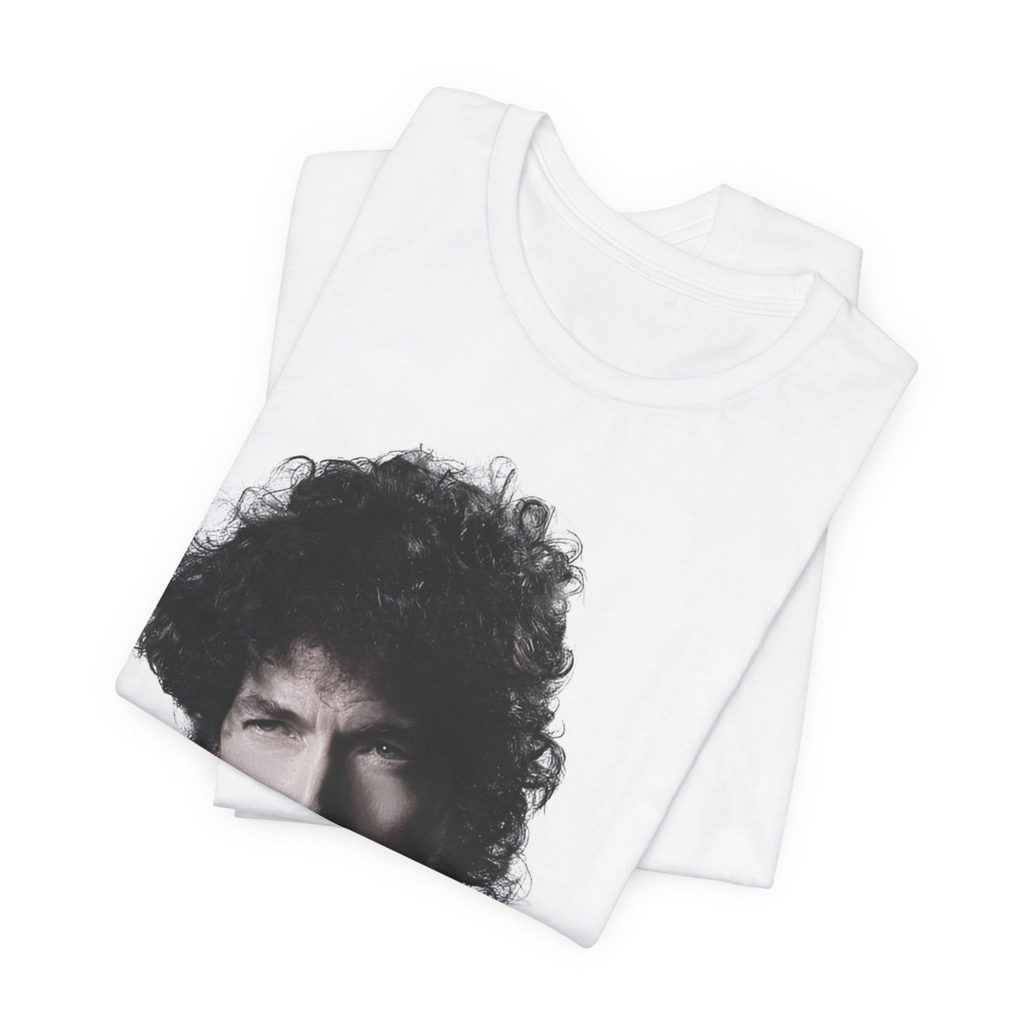 A black graphic t-shirt featuring a timeless folk rock graphic of Bob Dylan, possibly with his guitar or harmonica.
