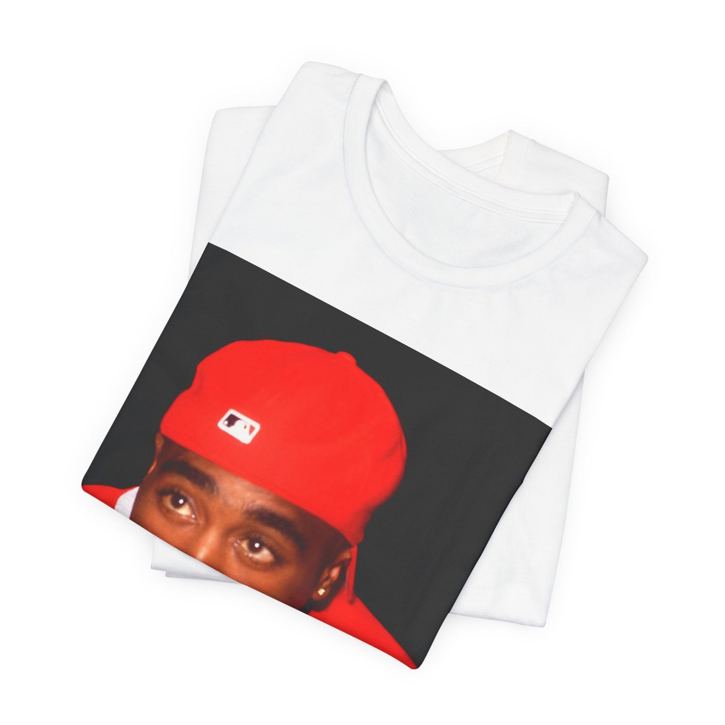 A black graphic t-shirt featuring a fierce graphic related to Tupac's 'California Love' song or era.