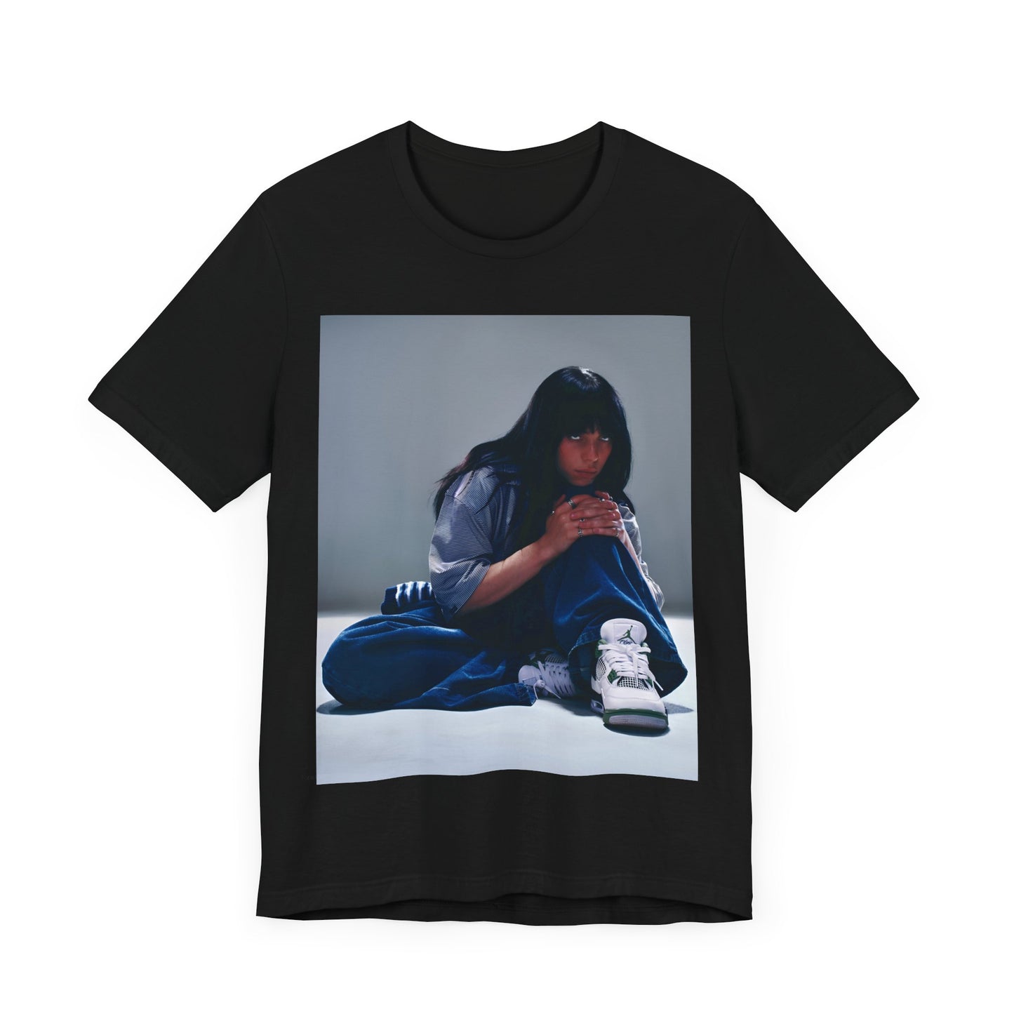 An artistic and slightly melancholic graphic t-shirt inspired by Billie Eilish's song "Lovely," featuring soft colors and a dreamy style.