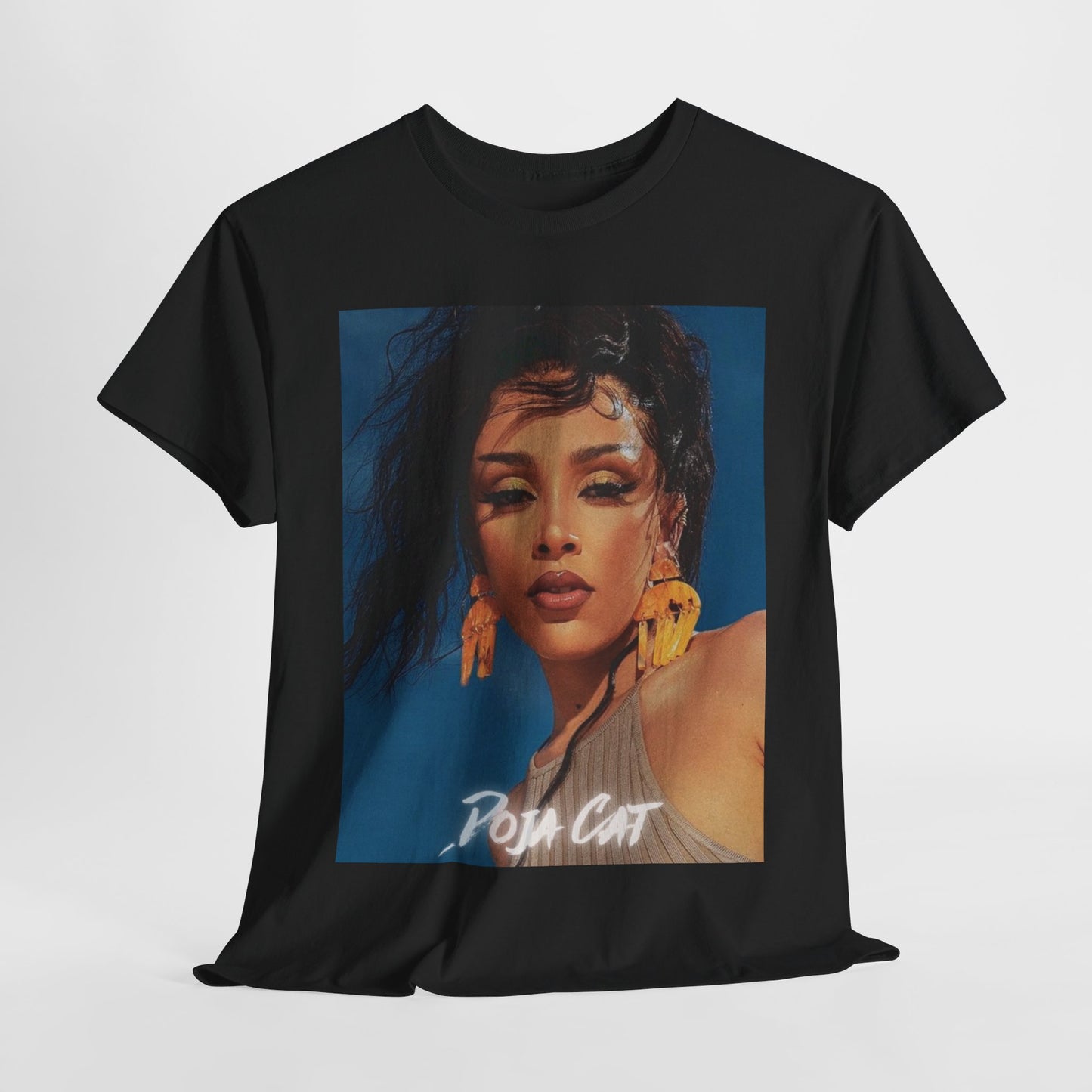 A black graphic t-shirt featuring a graphic of Doja Cat, evoking her 'Streets' era aesthetic.