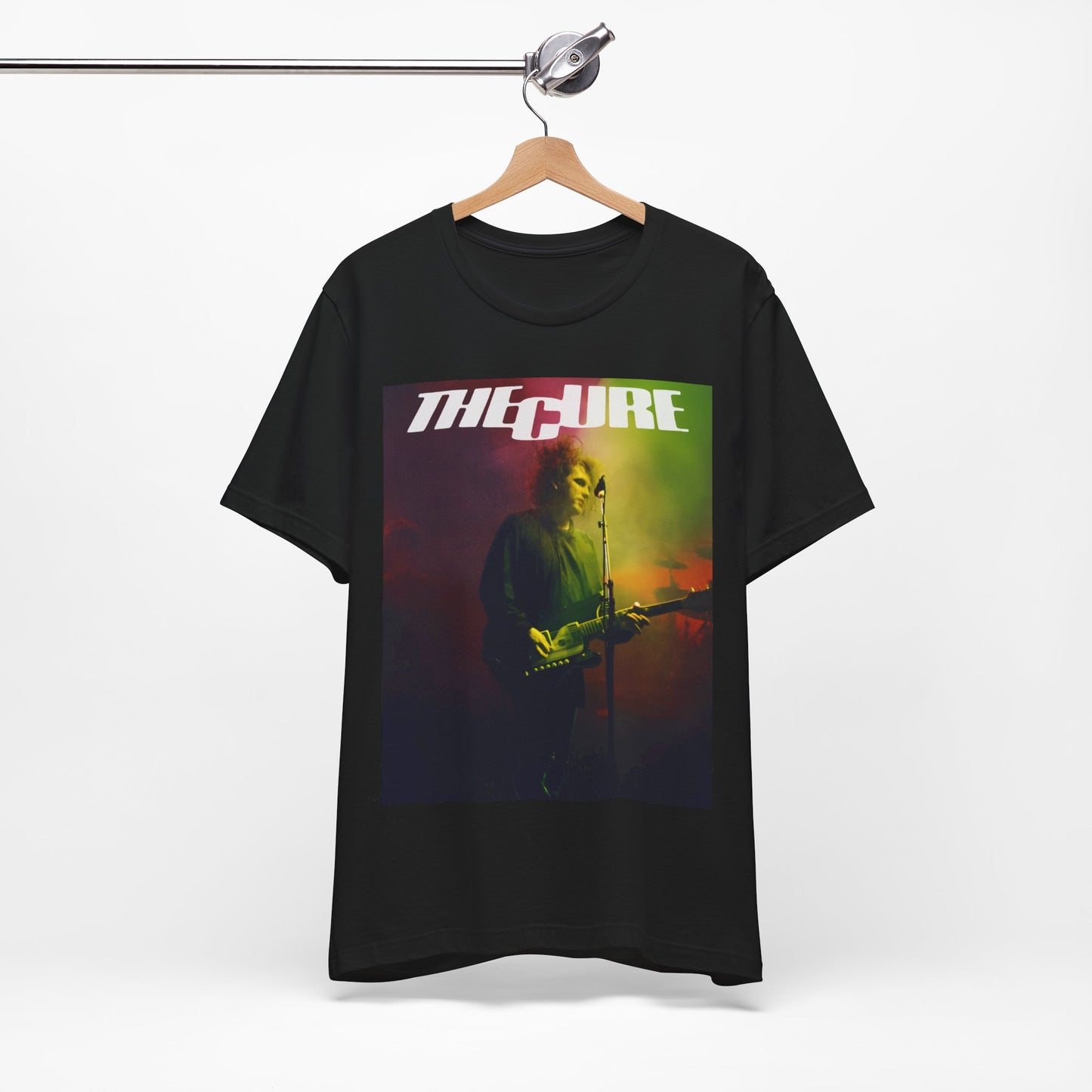 A black graphic t-shirt featuring a concert graphic related to The Cure's 'Lovesong' era.