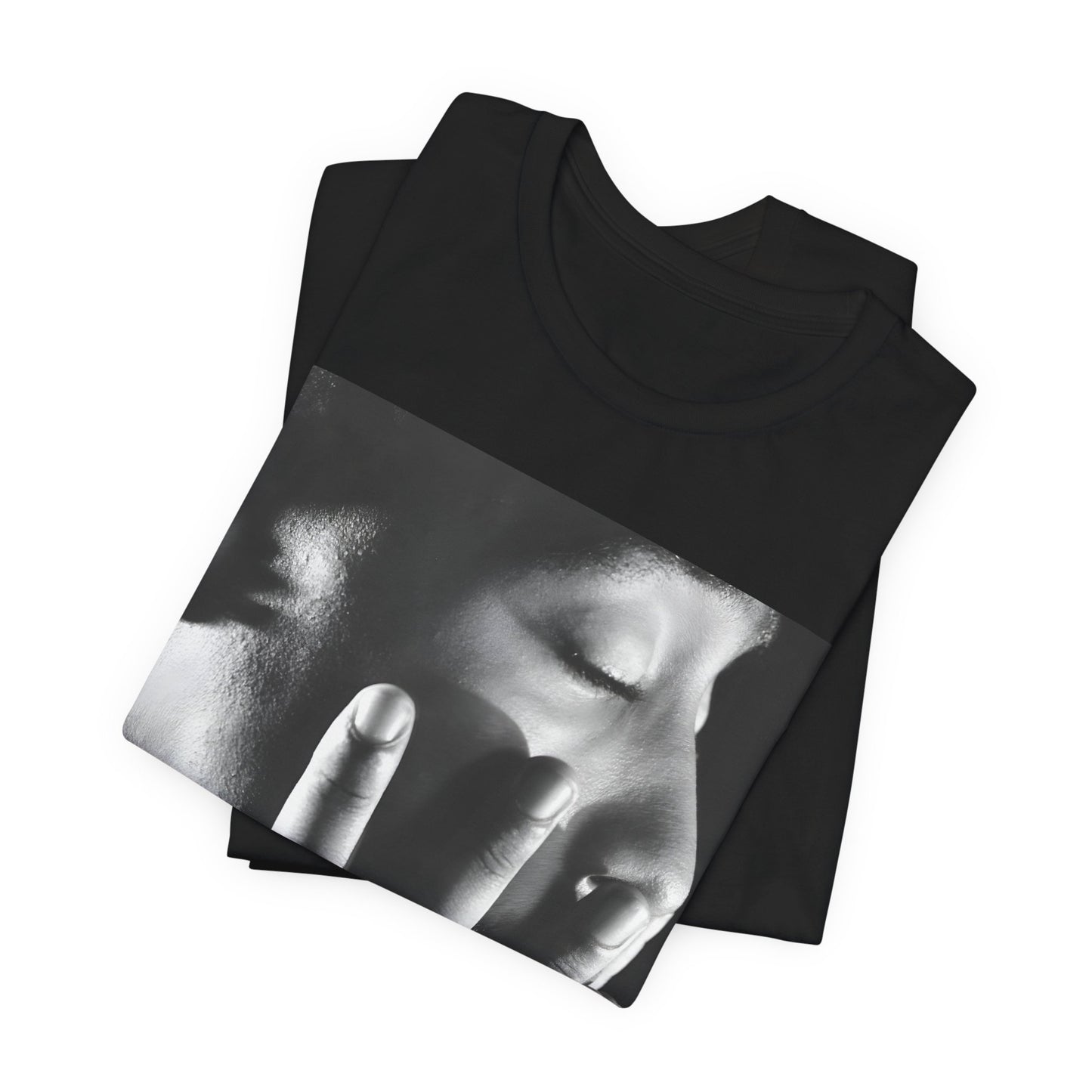 A black graphic t-shirt featuring an iconic West Coast swag graphic of Tupac.