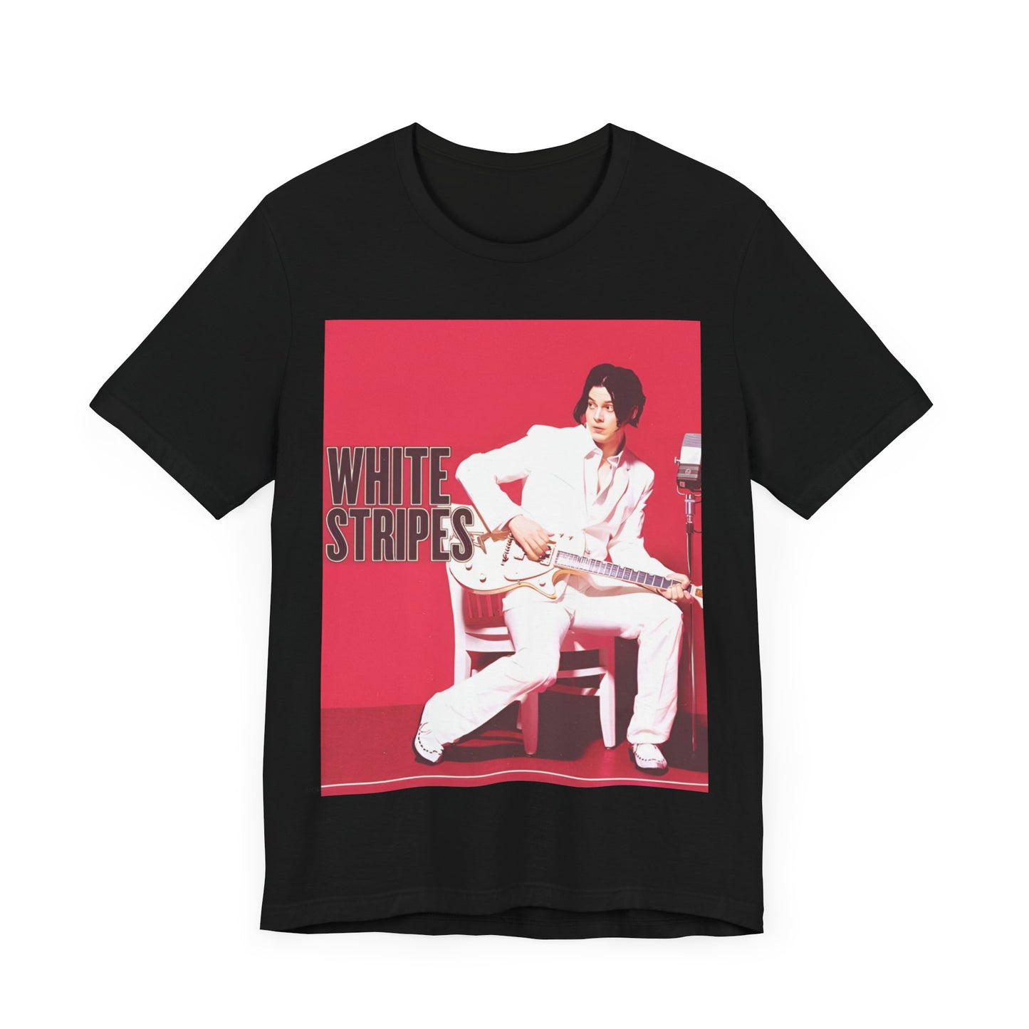 A black graphic t-shirt featuring a graphic related to The White Stripes' 'Fell In Love With A Girl' song or era.
