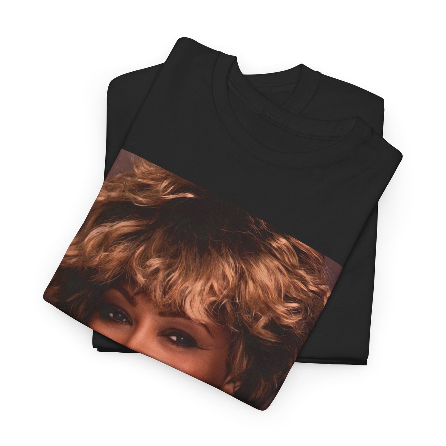 A black graphic t-shirt featuring a vintage soul rock icon graphic of Tina Turner.