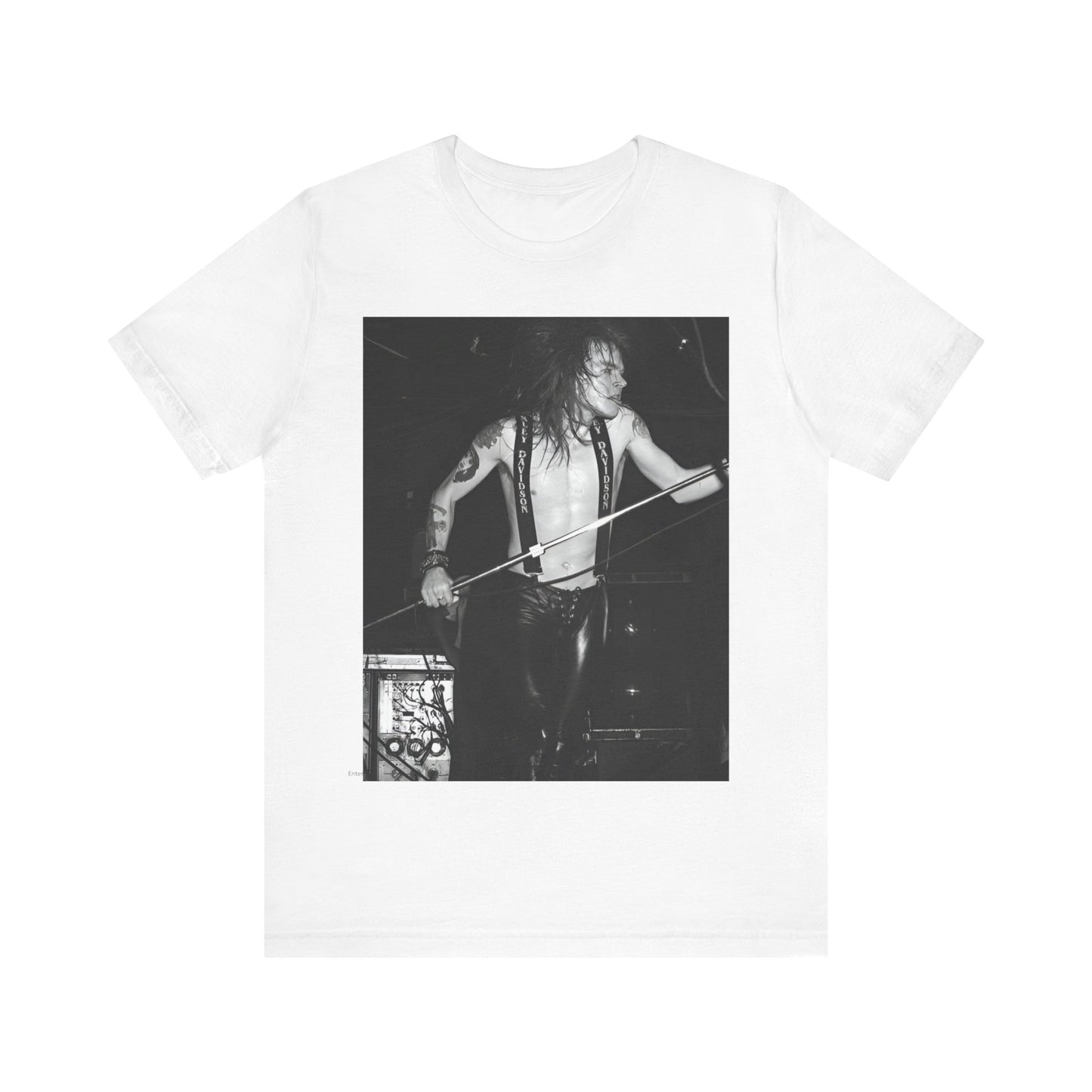 A black graphic t-shirt featuring a graphic of Axl Rose from Guns N' Roses from the 80s as the frontman.