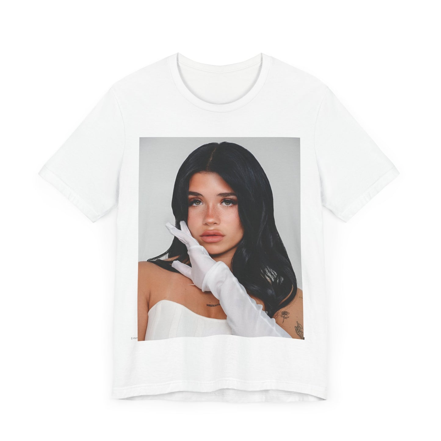 A black graphic t-shirt featuring a portrait graphic of Nessa Barrett.