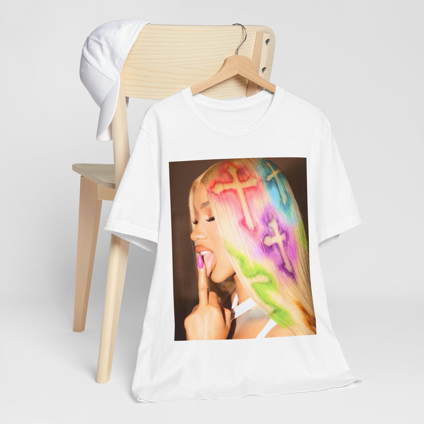 A black graphic t-shirt featuring a graphic related to Cardi B's 'Invasion of Privacy' album era.