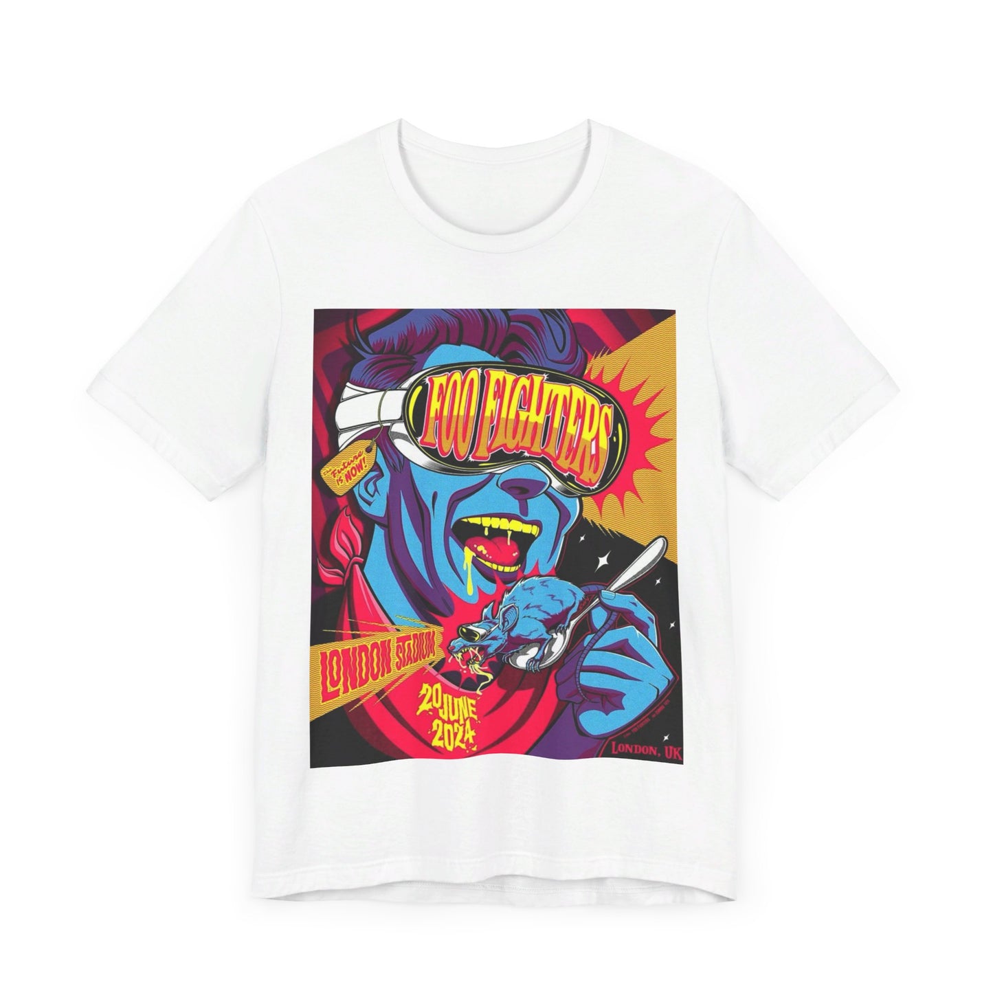 A black graphic t-shirt featuring a graphic of a Foo Fighters concert in London.