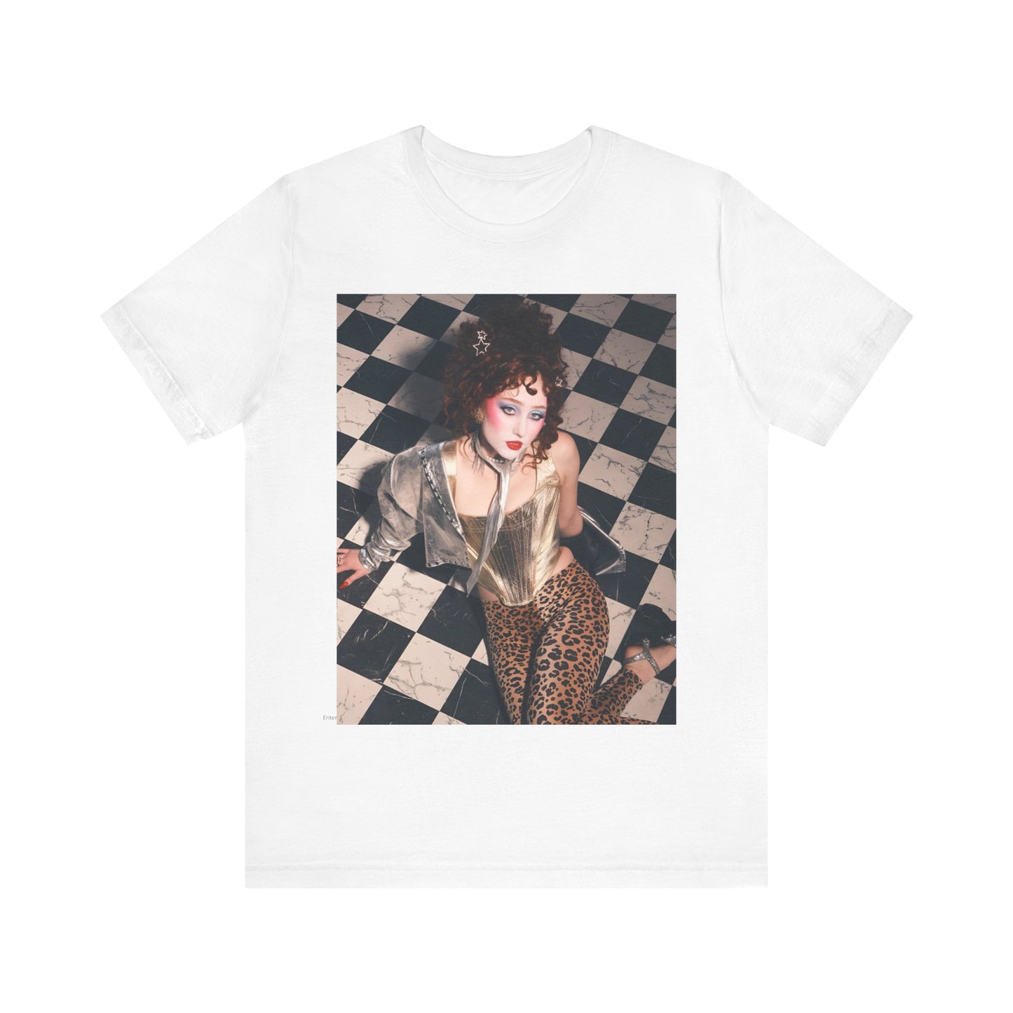 A black graphic t-shirt featuring a graphic of Chappell Roan, evoking "Naked in Manhattan" vibes.
