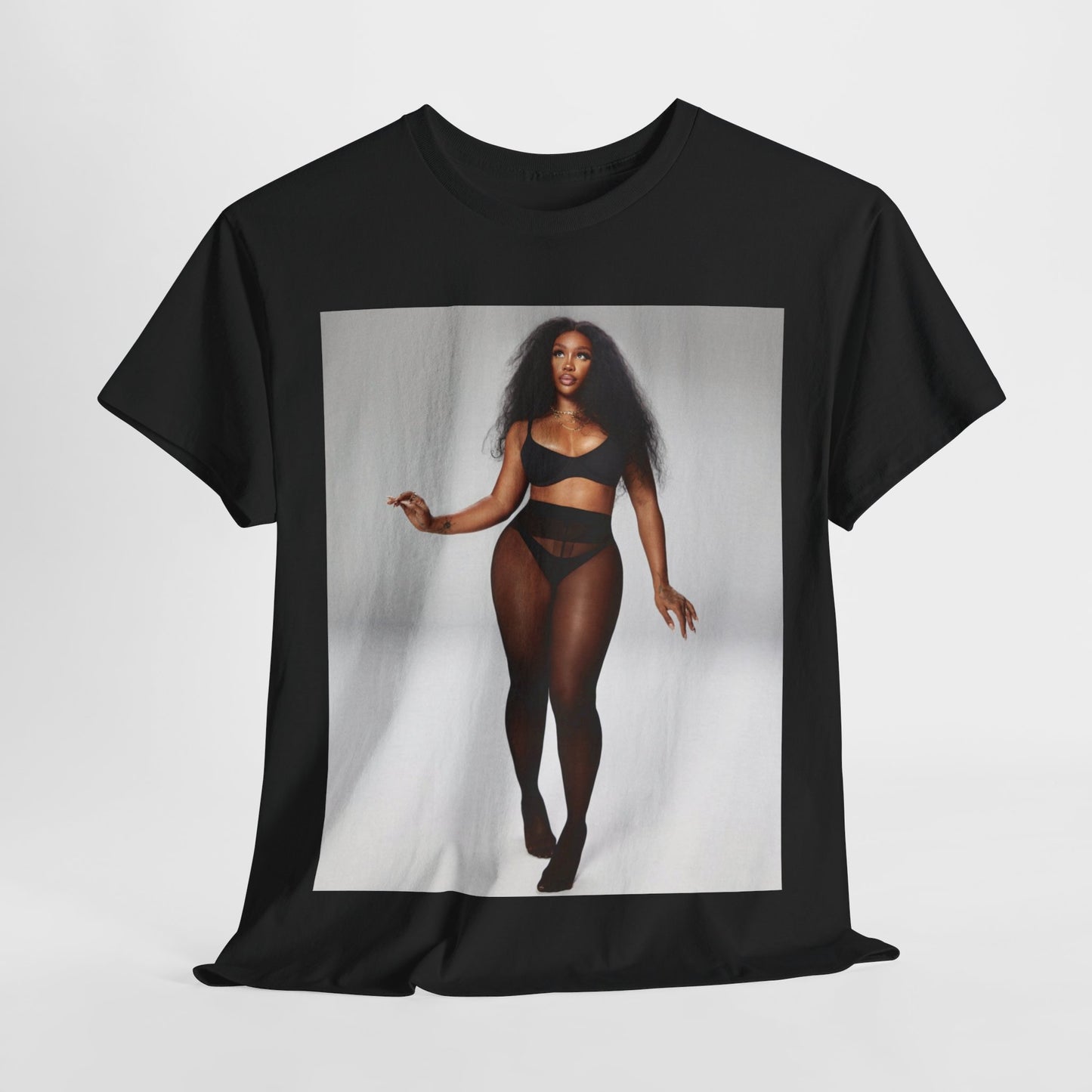 A black graphic t-shirt featuring a graphic related to SZA's 'Good Days' song or era.