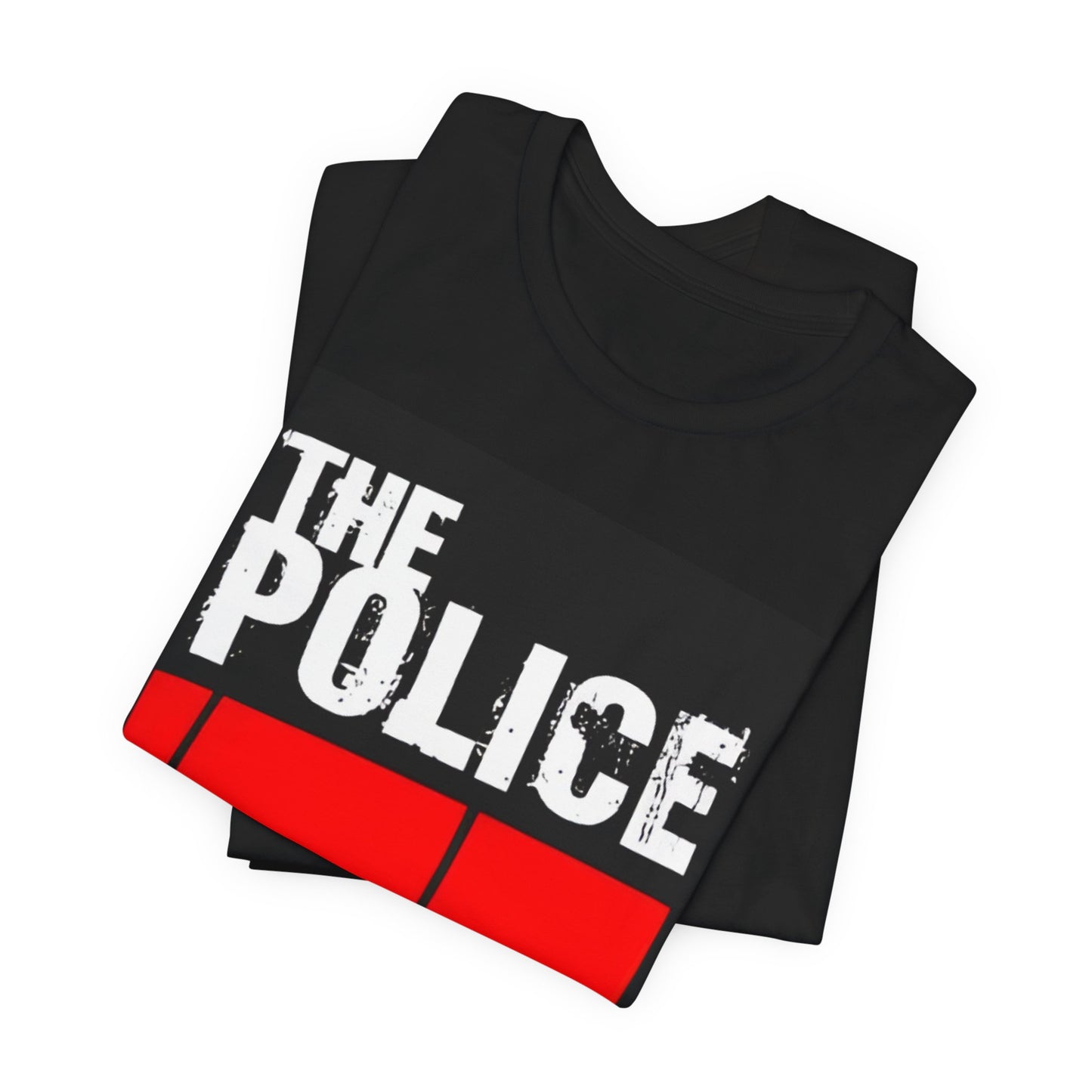 A black graphic t-shirt featuring the classic iconic logo of The Police.