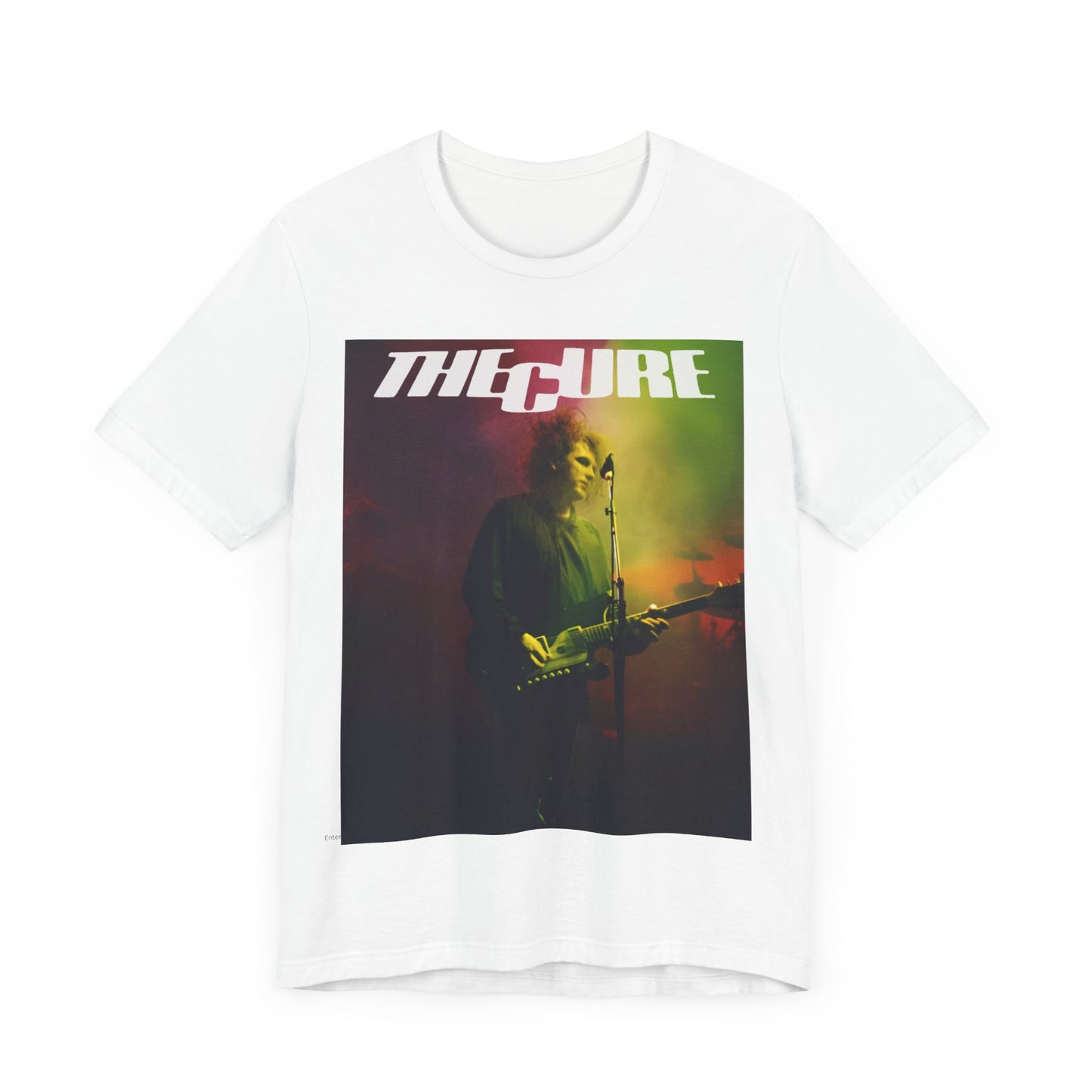 A black graphic t-shirt featuring a concert graphic related to The Cure's 'Lovesong' era.